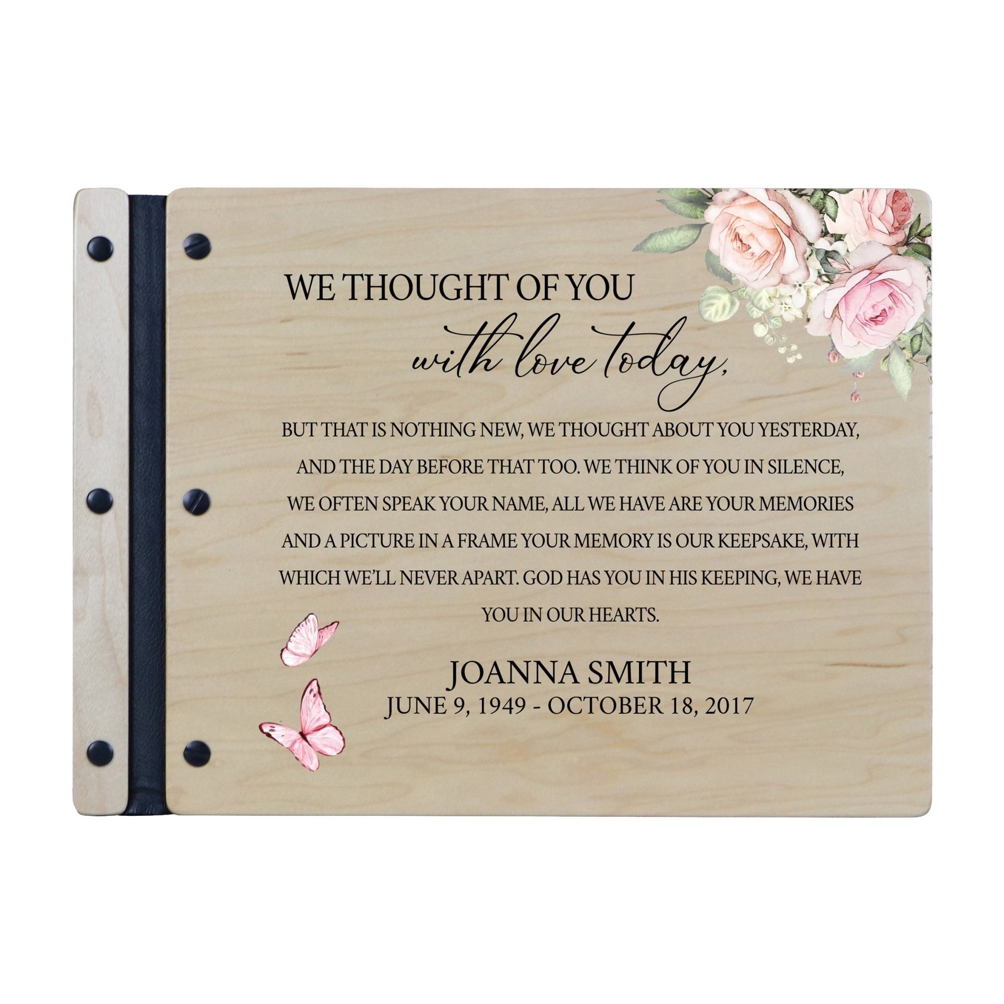 Custom Large Wooden Memorial Guestbook 13.375x10in - We Thought Of - LifeSong Milestones