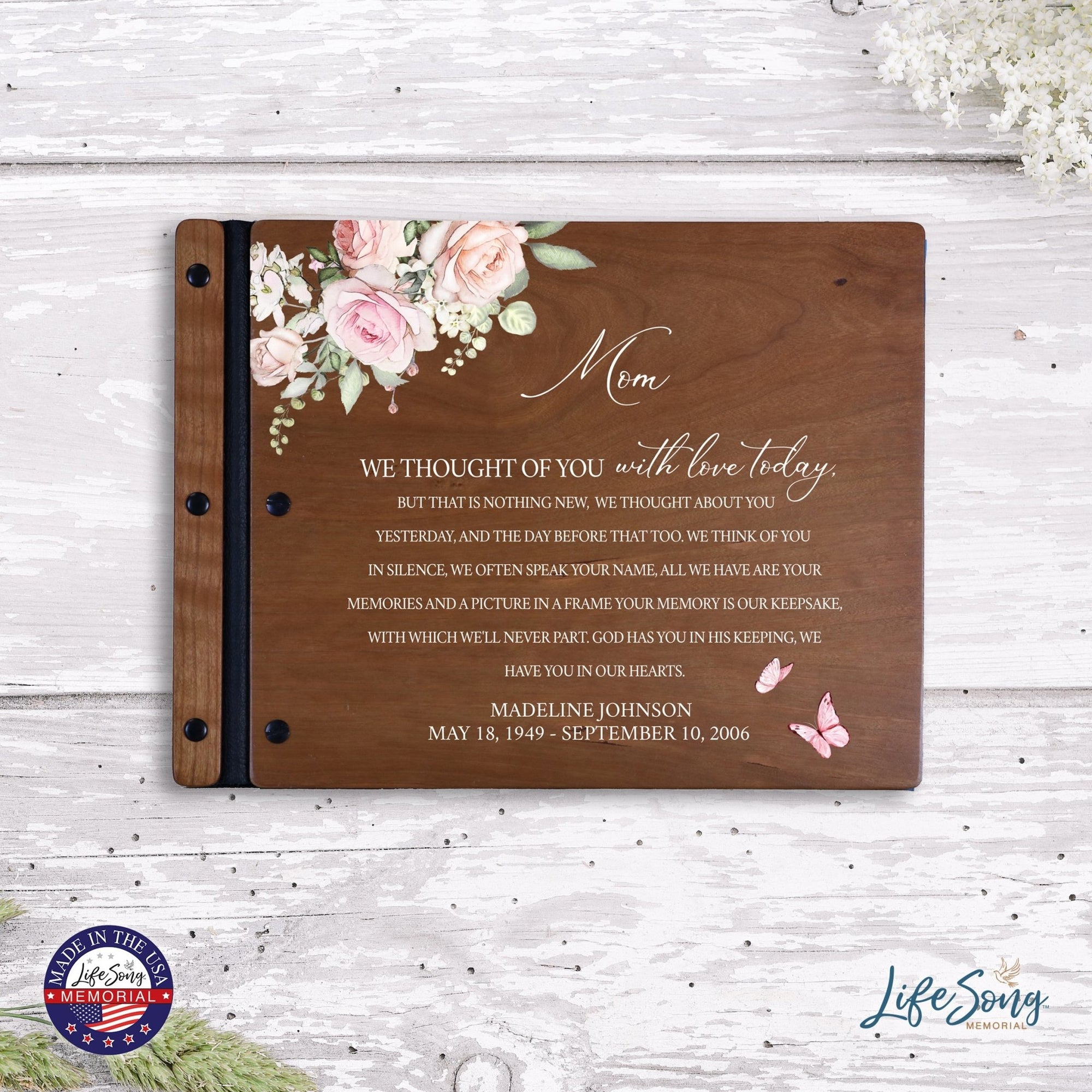 Custom Large Wooden Memorial Guestbook 13.375x10in - We Thought Of (Cherry) - LifeSong Milestones