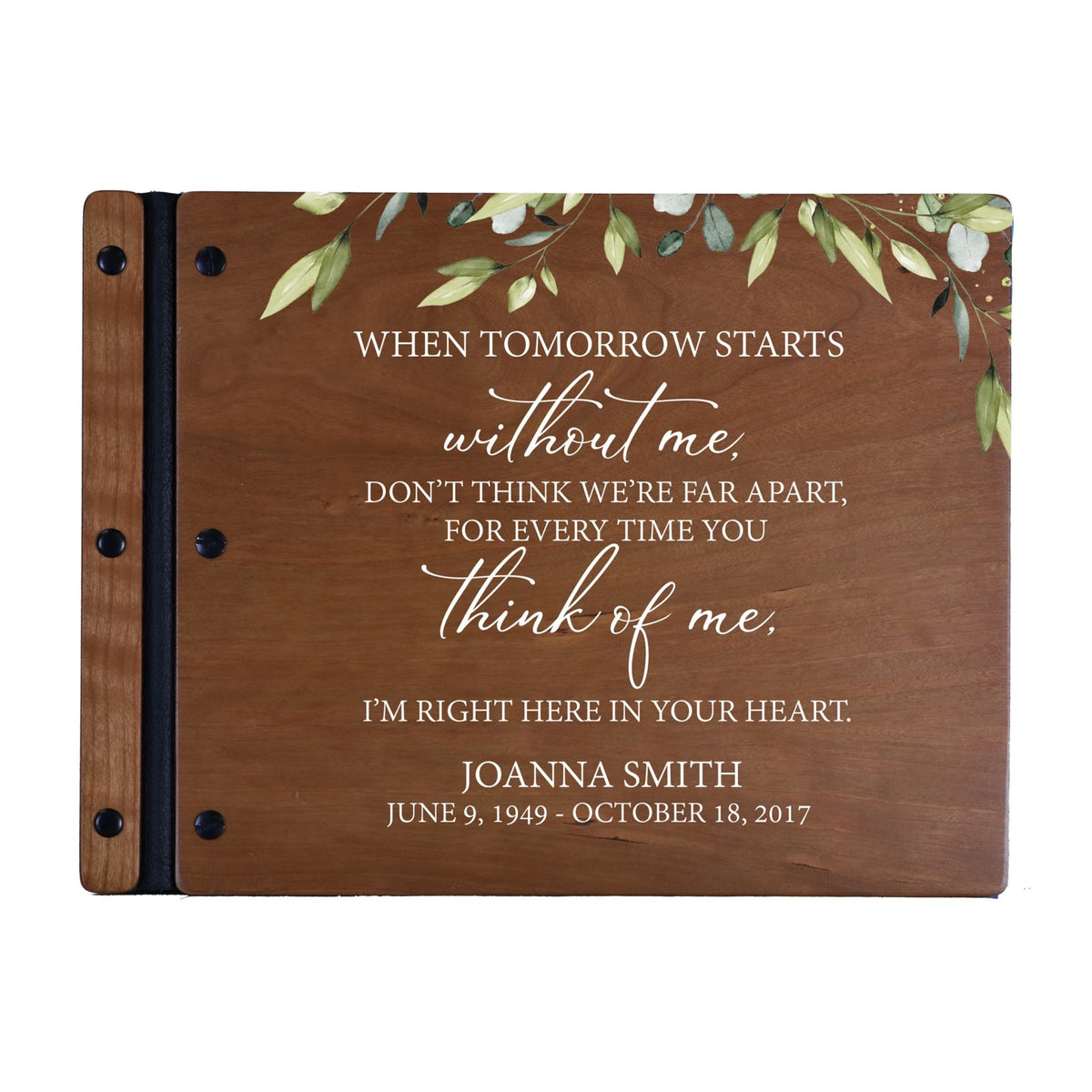 Custom Large Wooden Memorial Guestbook 13.375x10in - When Tomorrow Starts - LifeSong Milestones