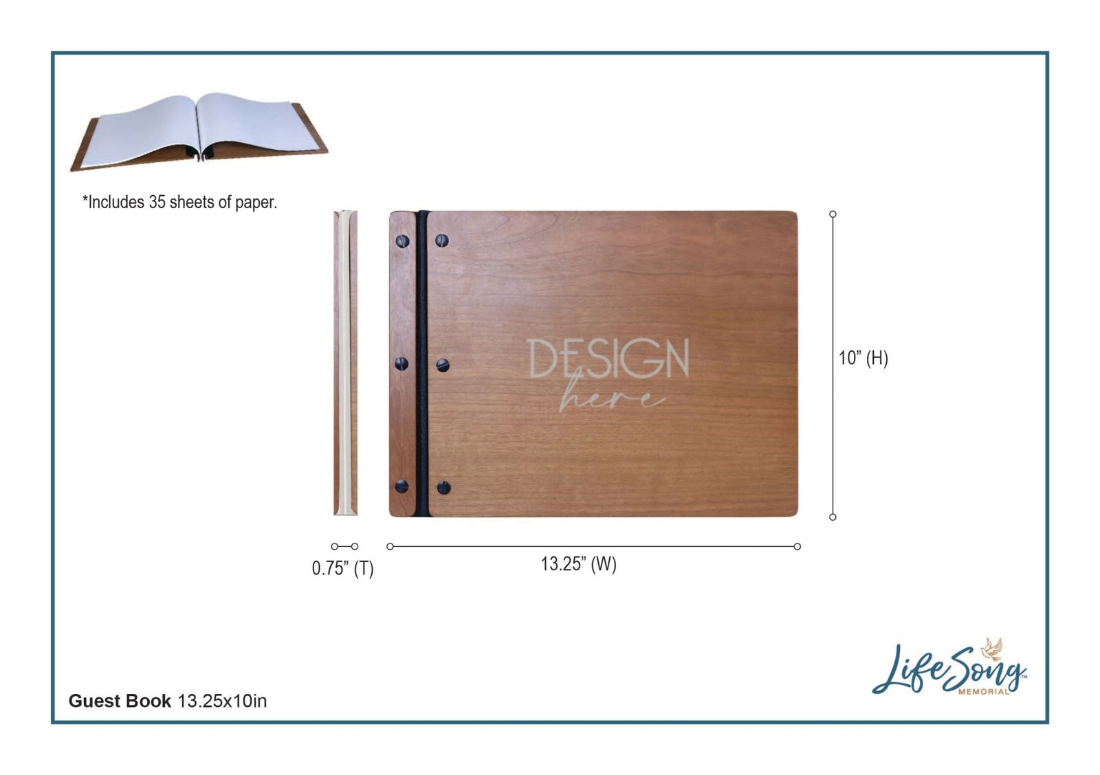 Custom Large Wooden Memorial Guestbook 13.375x10in - When Tomorrow Starts - LifeSong Milestones