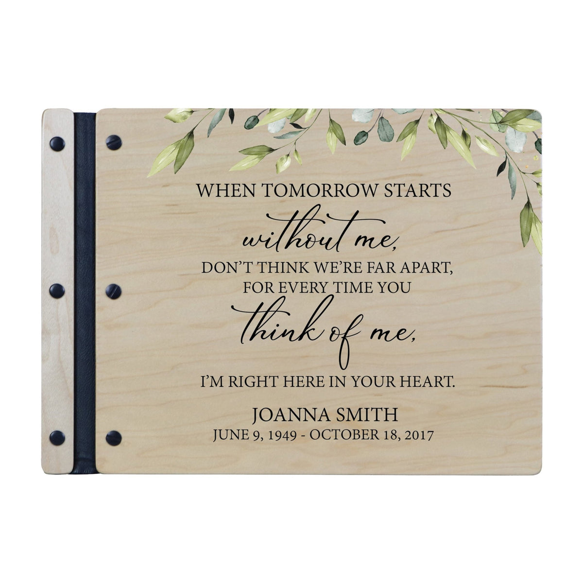 Custom Large Wooden Memorial Guestbook 13.375x10in - When Tomorrow Starts - LifeSong Milestones