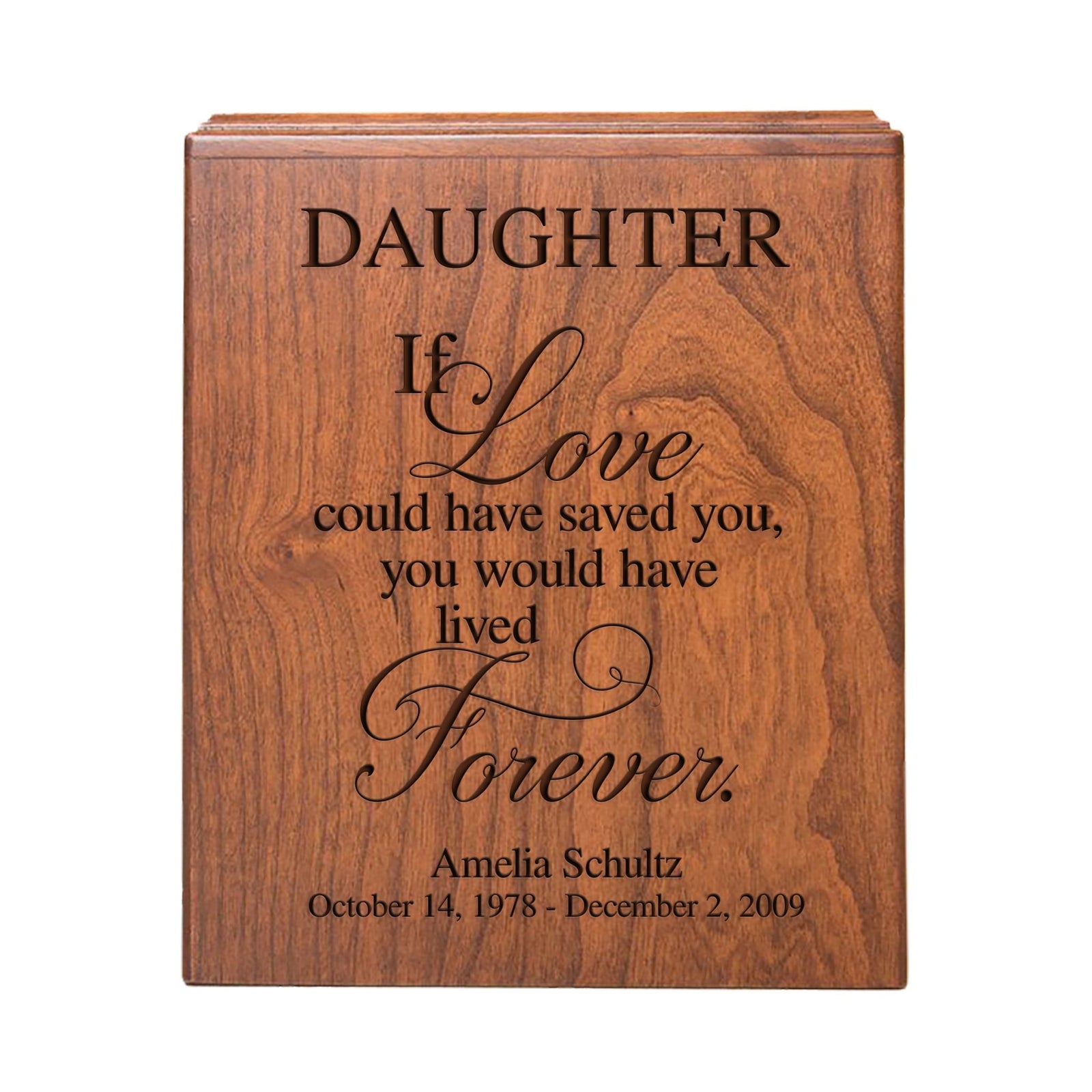 Handcrafted Engraved Cremation Urn for Daughter