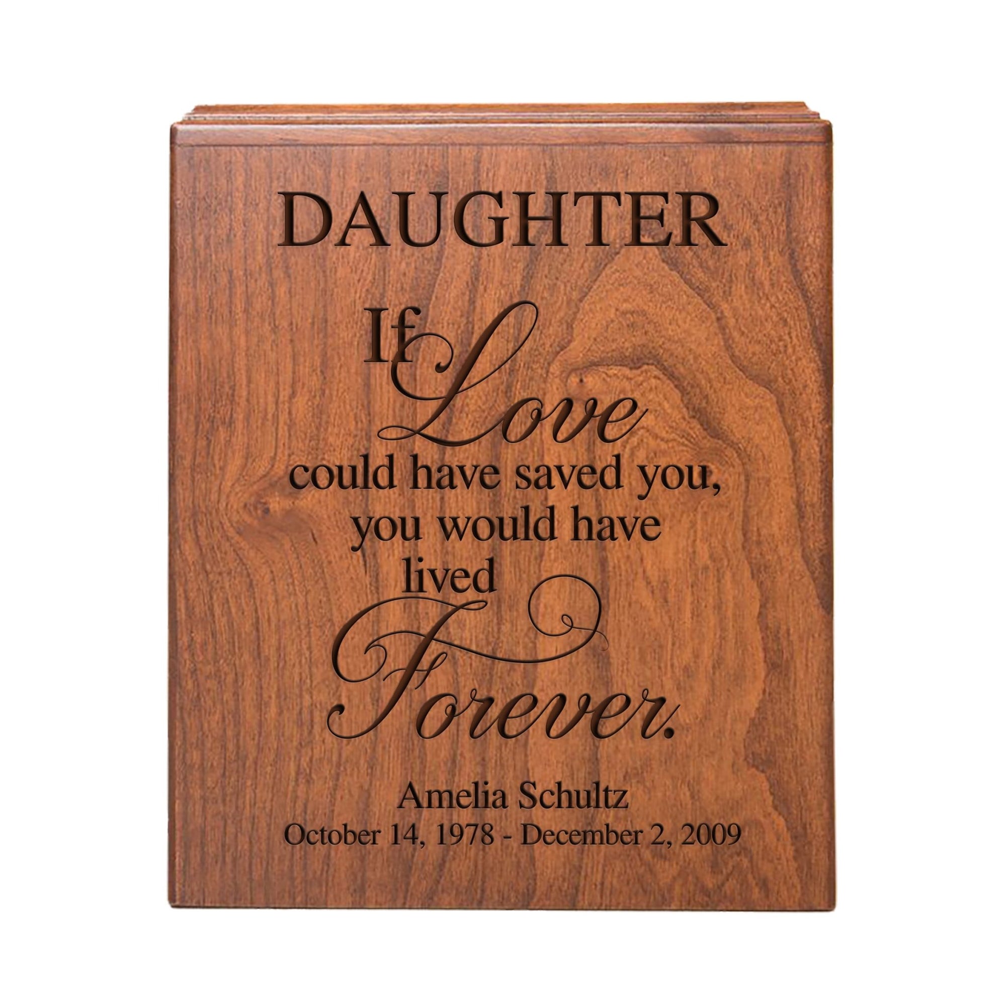 Custom Medium Wooden Cremation Urn Box for Human Ashes holds 280 cu in If Love Could - LifeSong Milestones
