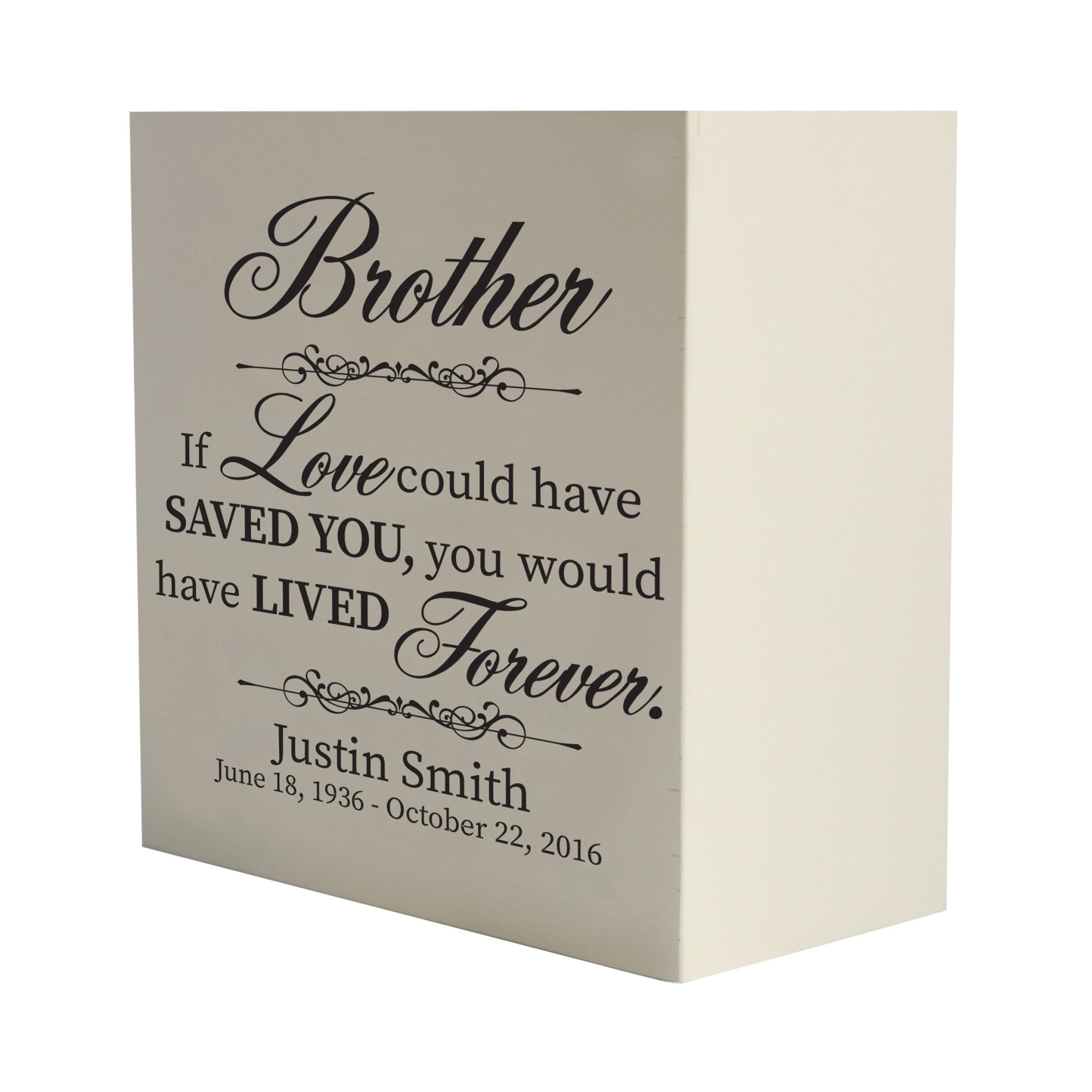 Custom Memorial 6x6 Shadow Box Urn Brother, If Love Could holds 53 cu in - LifeSong Milestones