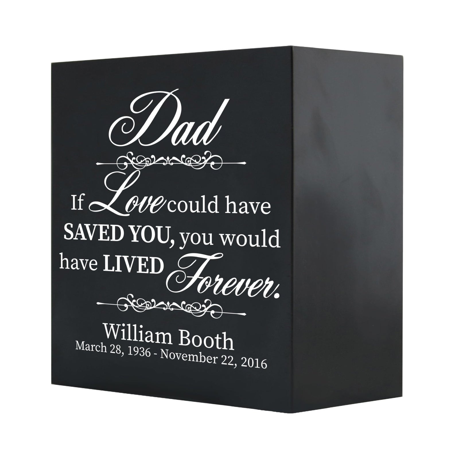 Custom Memorial 6x6 Shadow Box Urn Dad, If Love Could holds 53 cu in - LifeSong Milestones