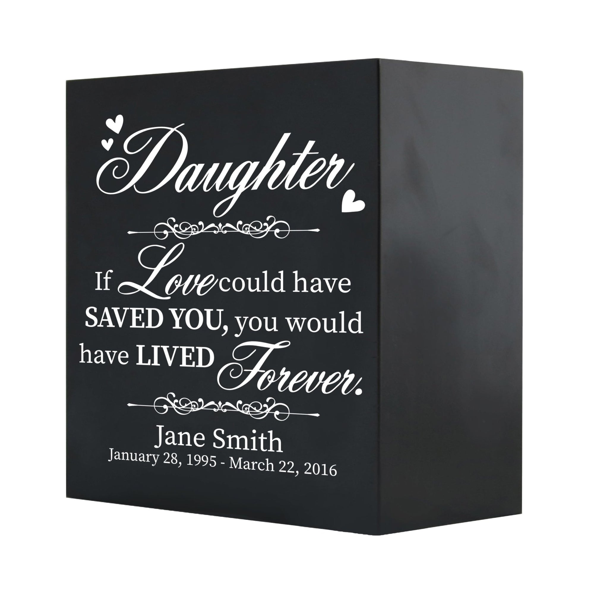 Custom Memorial 6x6 Shadow Box Urn Daughter, If Love Could holds 53 cu in - LifeSong Milestones