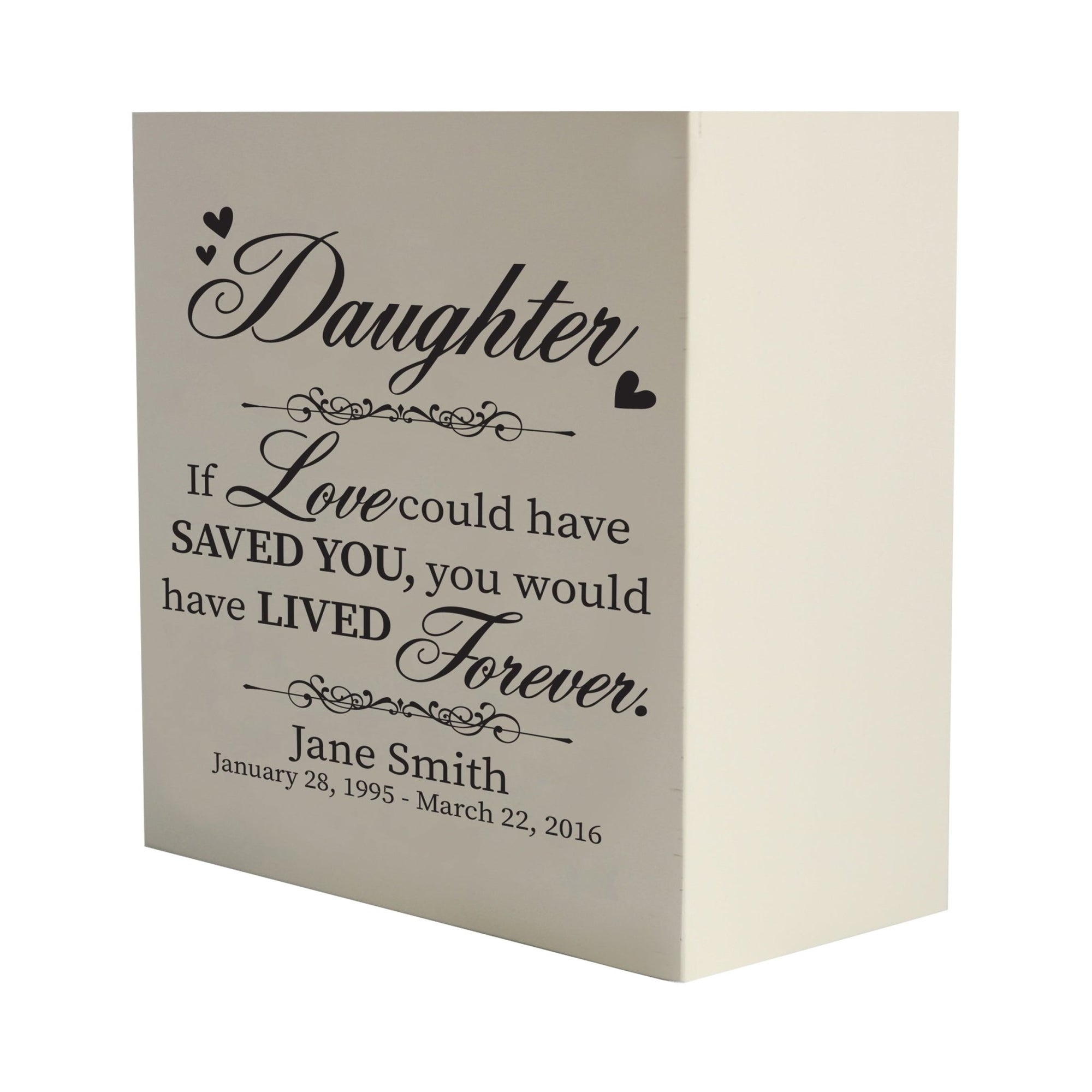 Custom Memorial 6x6 Shadow Box Urn Daughter, If Love Could holds 53 cu in - LifeSong Milestones