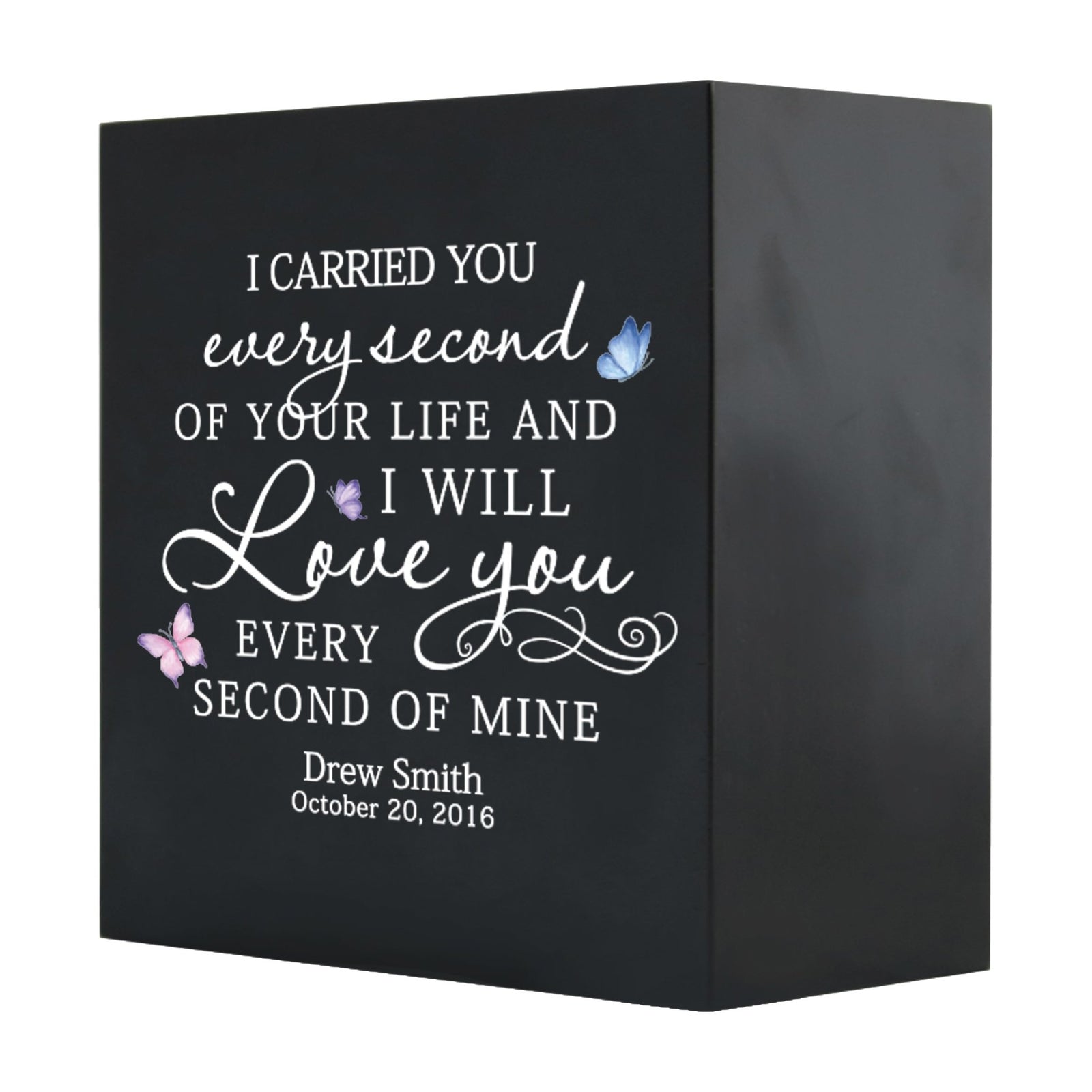Custom Memorial 6x6 Shadow Box Urn I Carried You Butterflies holds 53 cu in - LifeSong Milestones