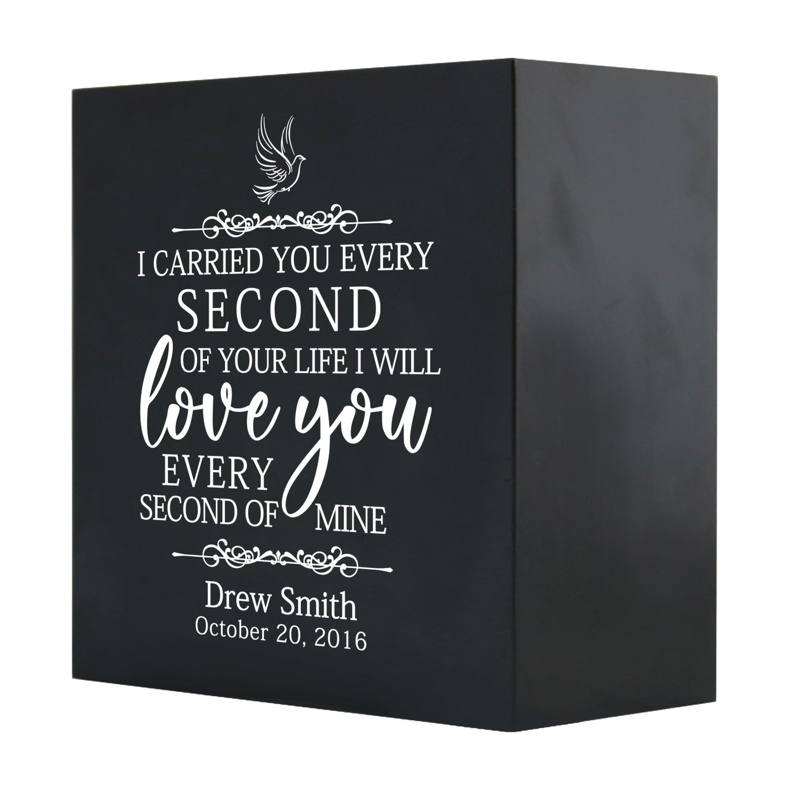 Custom Memorial 6x6 Shadow Box Urn I Carried You Dove holds 53 cu in - LifeSong Milestones