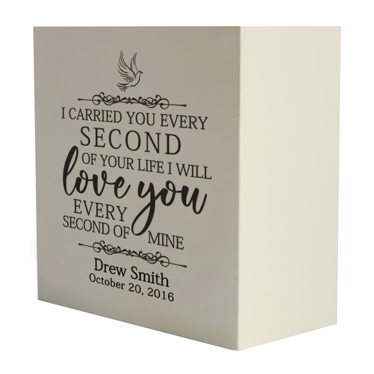 Custom Memorial 6x6 Shadow Box Urn I Carried You Dove holds 53 cu in - LifeSong Milestones
