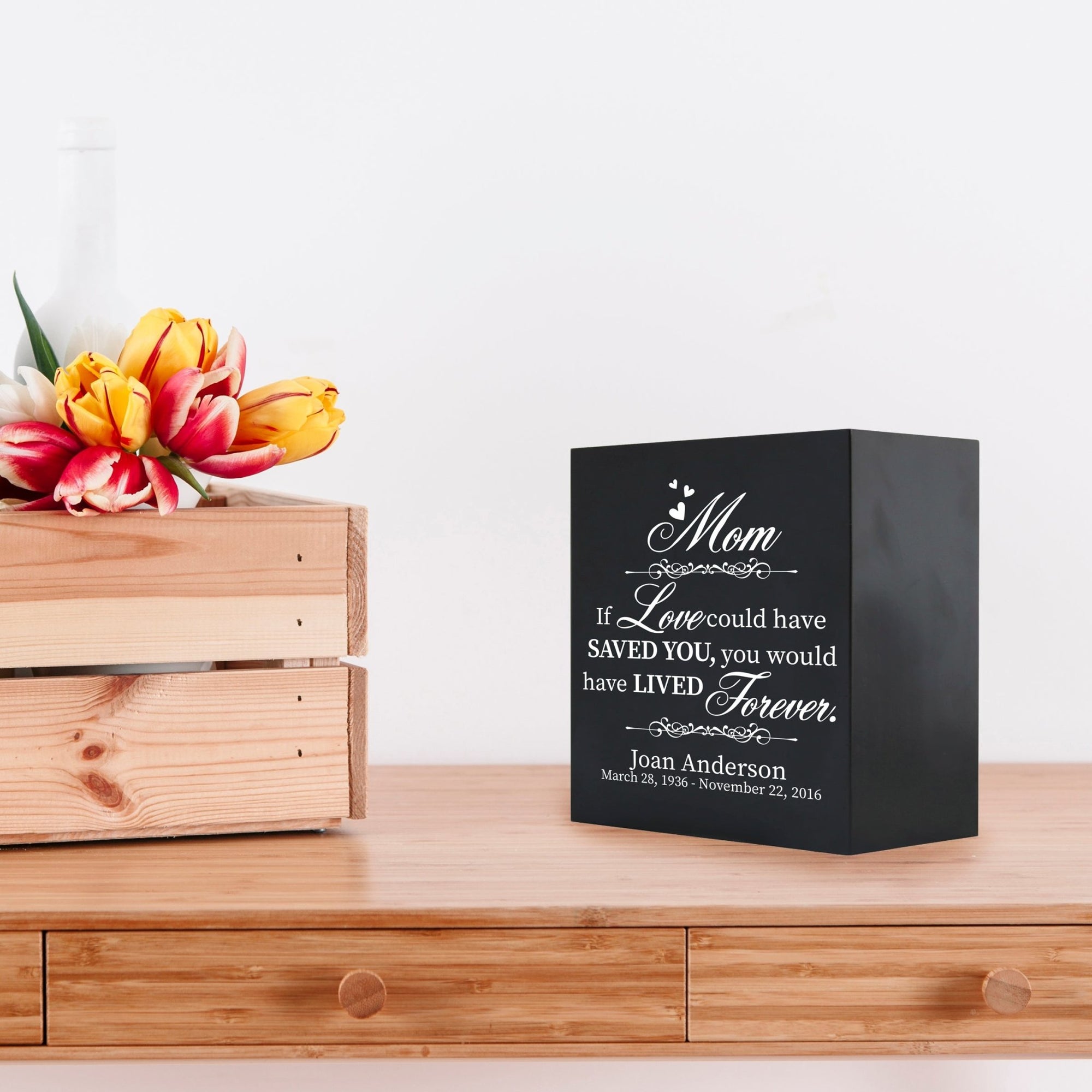 Custom Memorial 6x6 Shadow Box Urn Mom, If Love Could holds 53 cu in - LifeSong Milestones