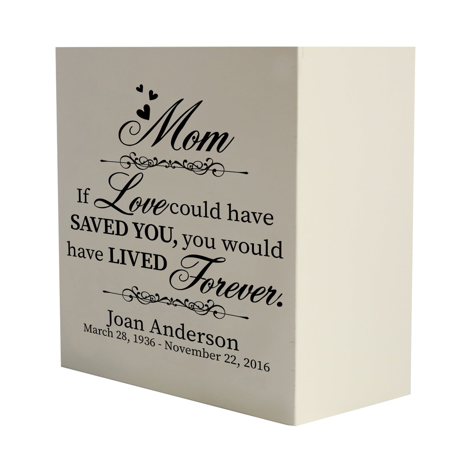 Custom Memorial 6x6 Shadow Box Urn Mom, If Love Could holds 53 cu in - LifeSong Milestones