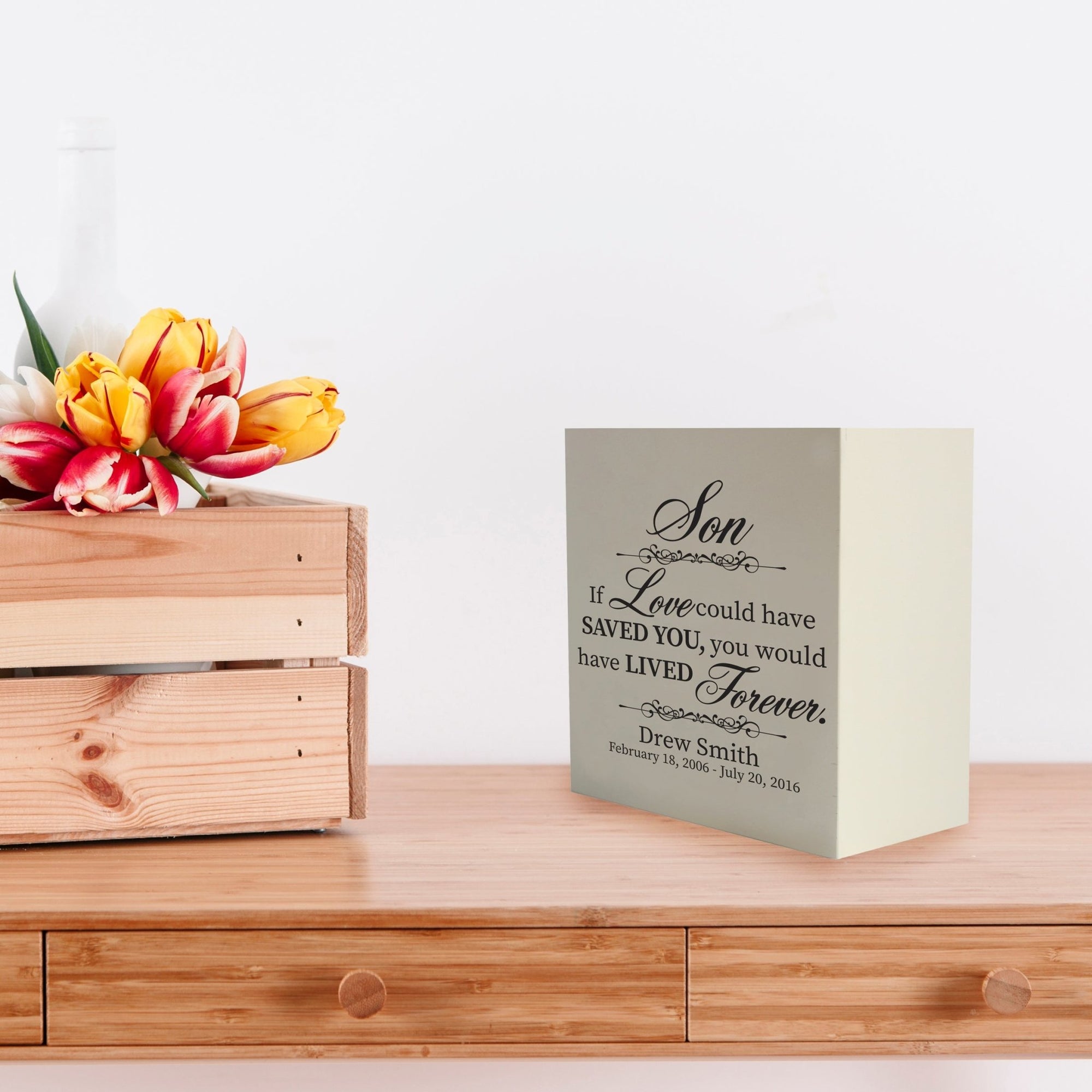 Custom Memorial Wooden Cremation Urn Box for Human Ashes