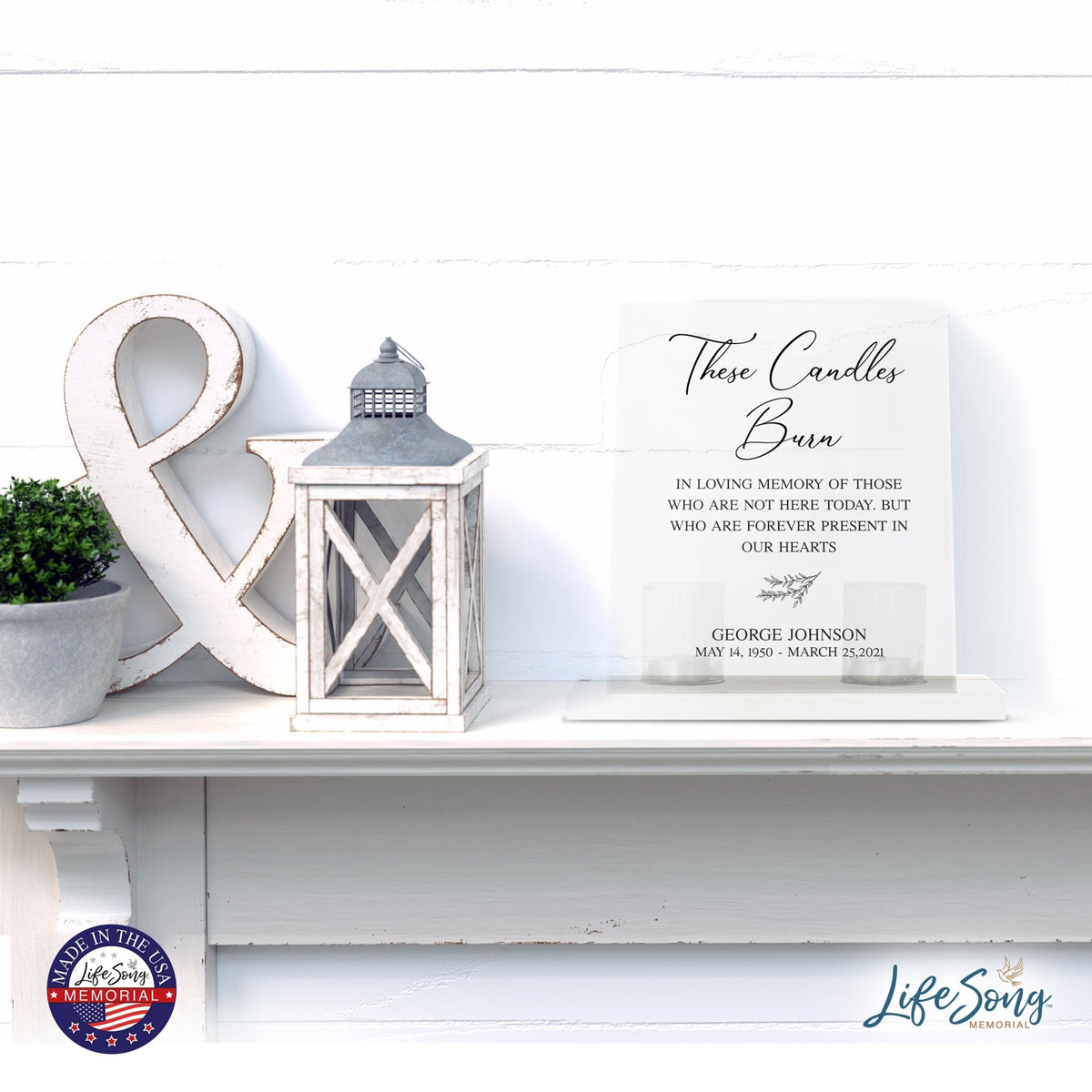 Custom Memorial 8x10 Acrylic Wall Sign with Wooden Base Votive Candle Holder - The Candle Burns - LifeSong Milestones