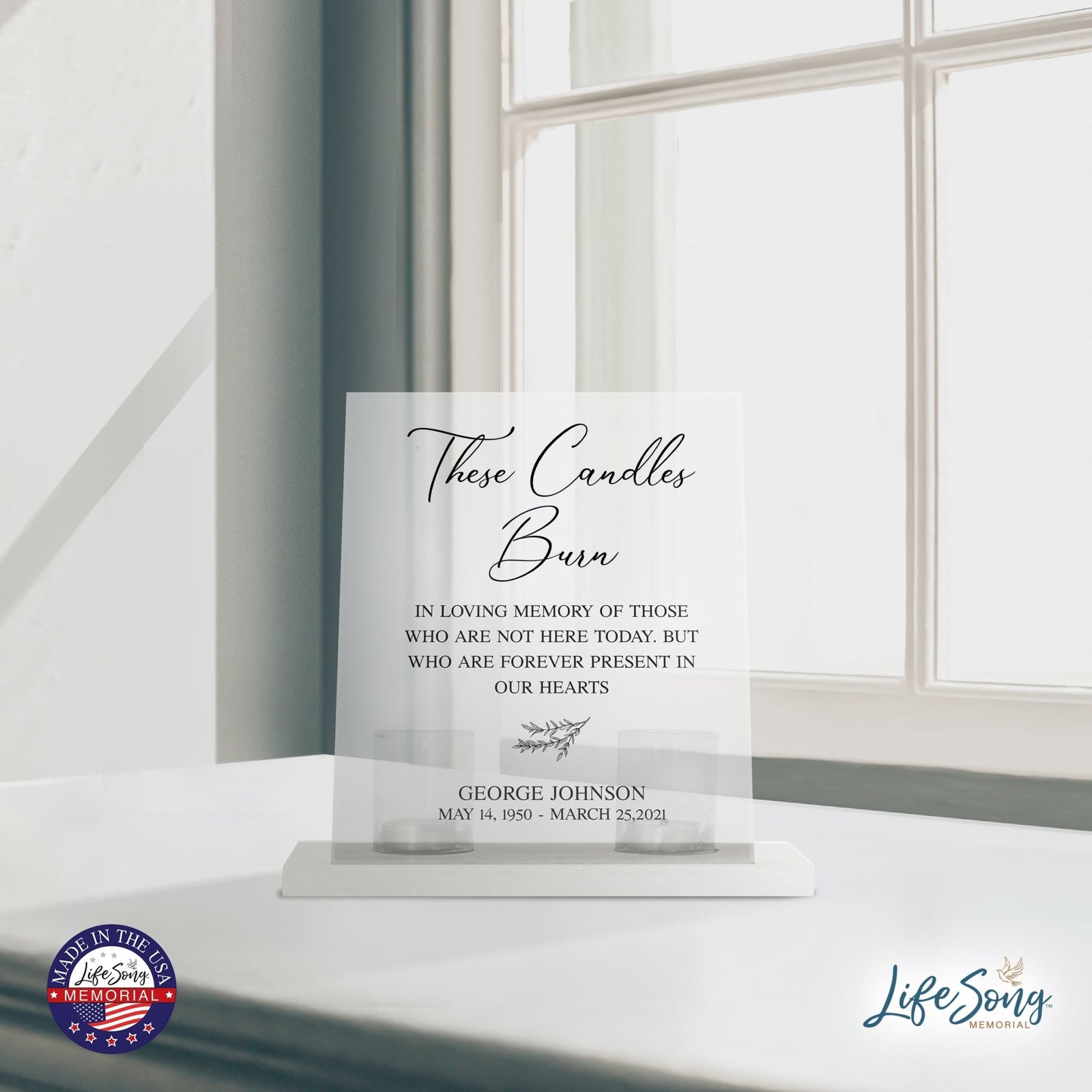 Custom Memorial 8x10 Acrylic Wall Sign with Wooden Base Votive Candle Holder - The Candle Burns - LifeSong Milestones