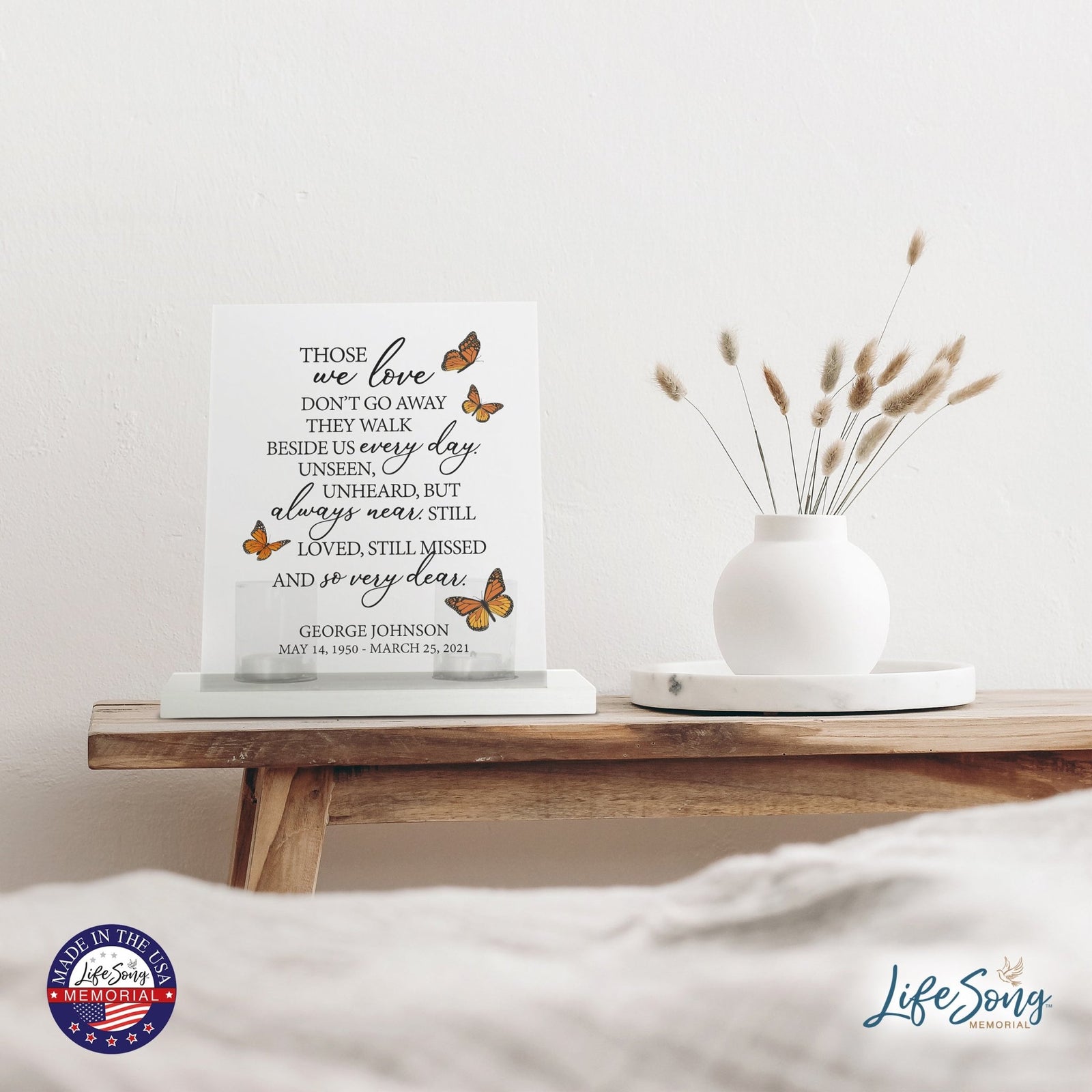 Custom Memorial 8x10 Acrylic Wall Sign with Wooden Base Votive Candle Holder Those We Love - LifeSong Milestones