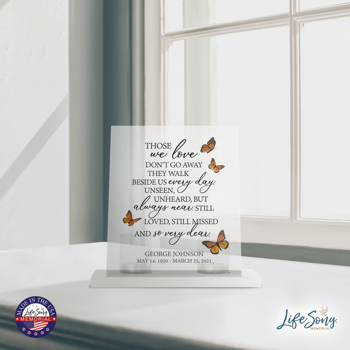 Custom Memorial 8x10 Acrylic Wall Sign with Wooden Base Votive Candle Holder Those We Love - LifeSong Milestones