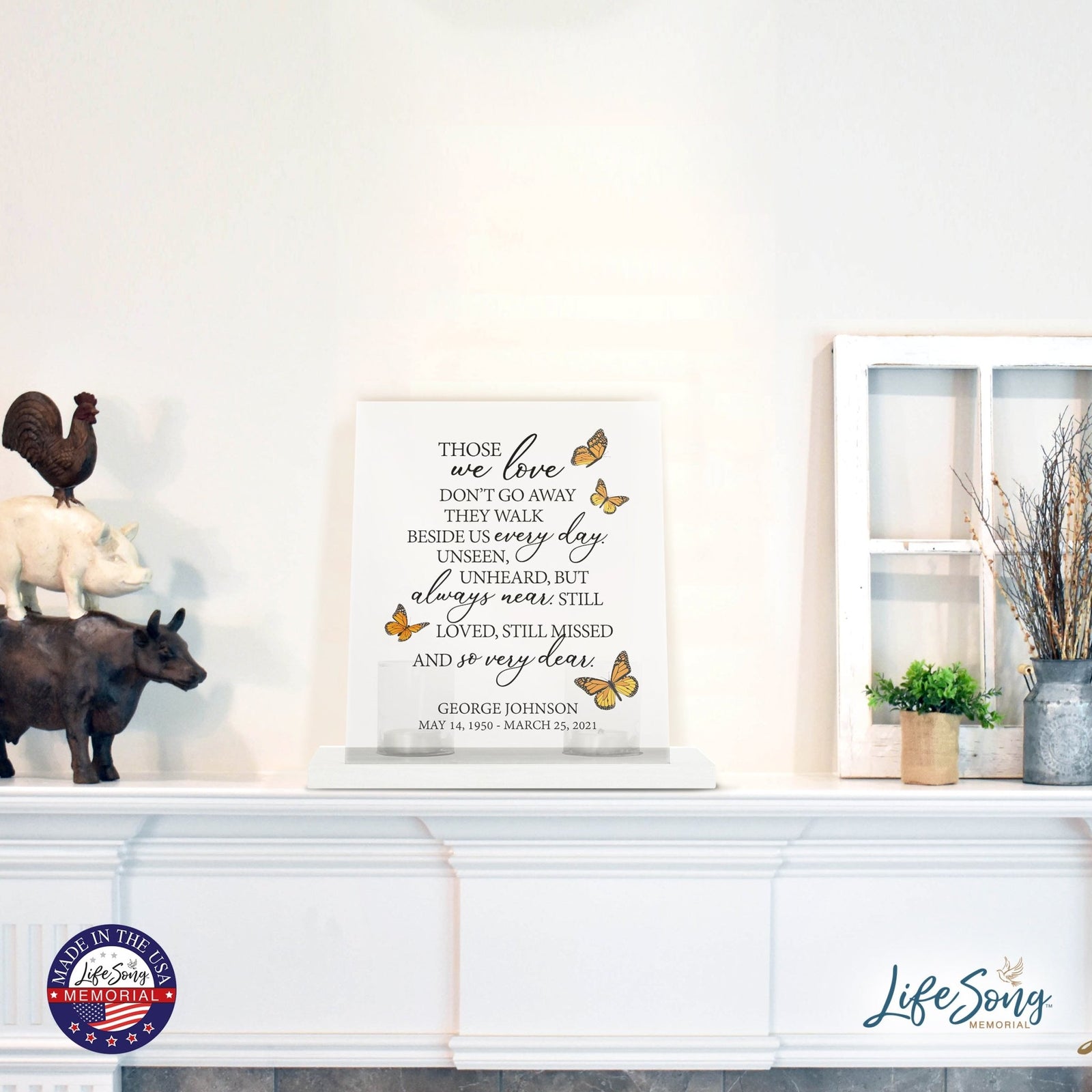 Custom Memorial 8x10 Acrylic Wall Sign with Wooden Base Votive Candle Holder Those We Love - LifeSong Milestones