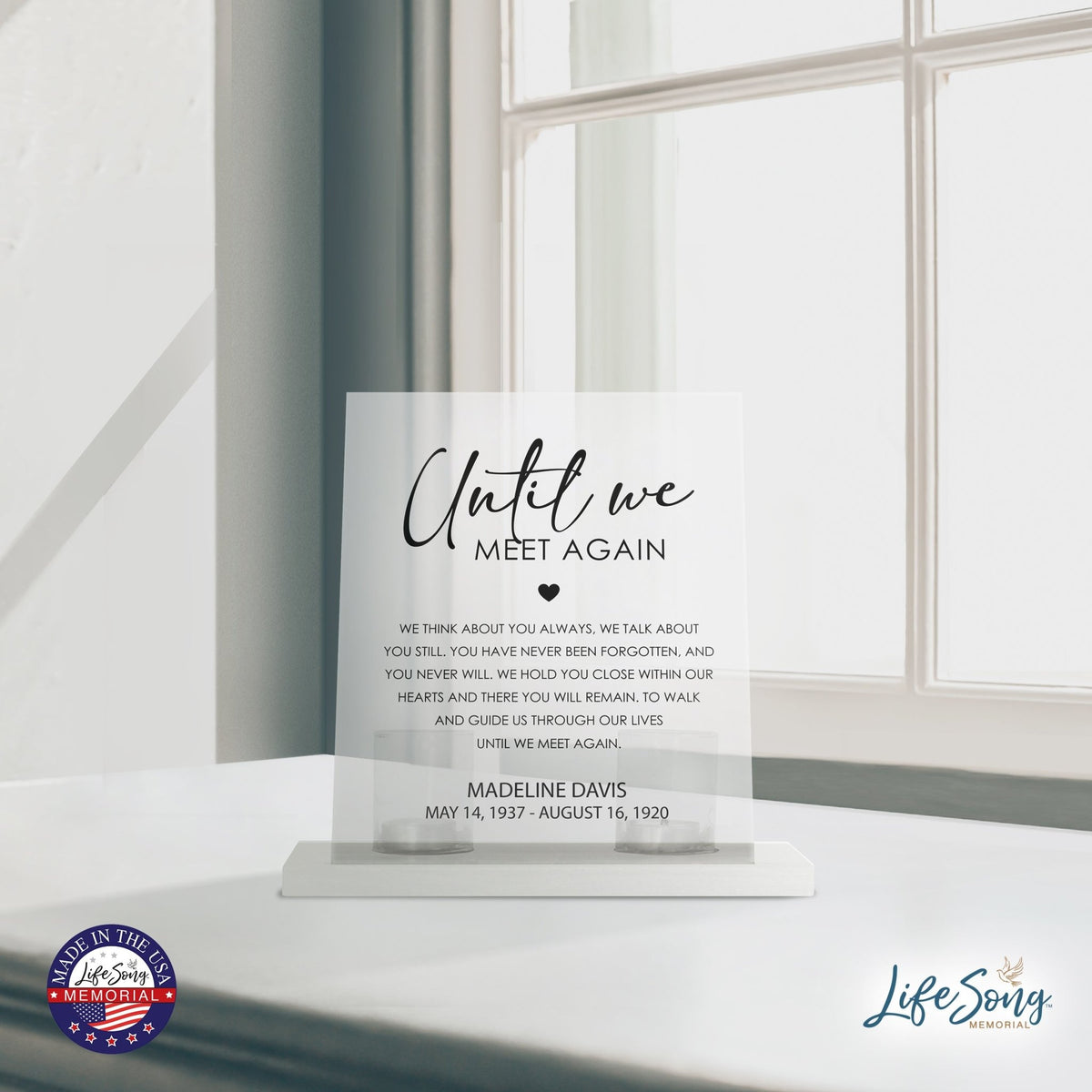 Custom Memorial 8x10 Acrylic Wall Sign with Wooden Base Votive Candle Holder - Until We Meet Again - LifeSong Milestones