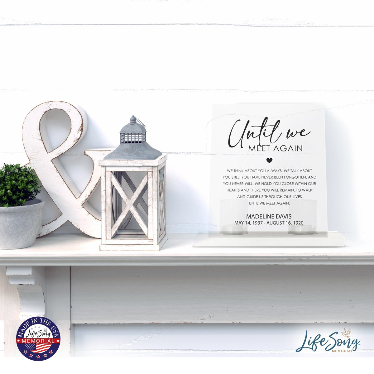 Custom Memorial 8x10 Acrylic Wall Sign with Wooden Base Votive Candle Holder - Until We Meet Again - LifeSong Milestones