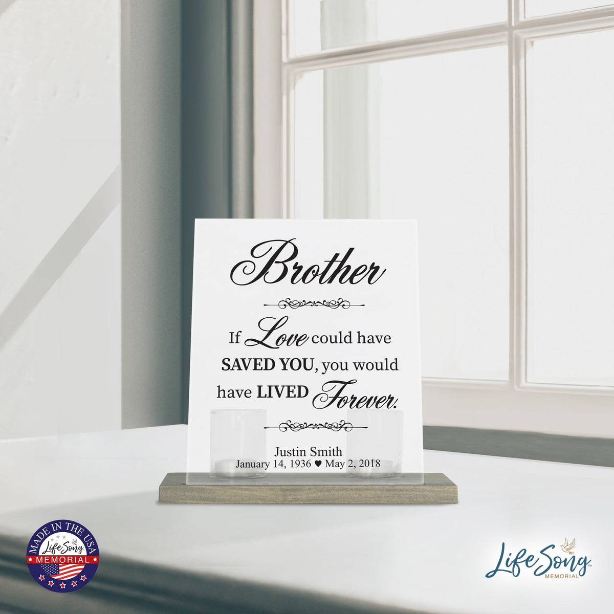 Custom Memorial 8x10 Frosted Acrylic Wall Sign with Grey Wooden Base - If Love Could - LifeSong Milestones