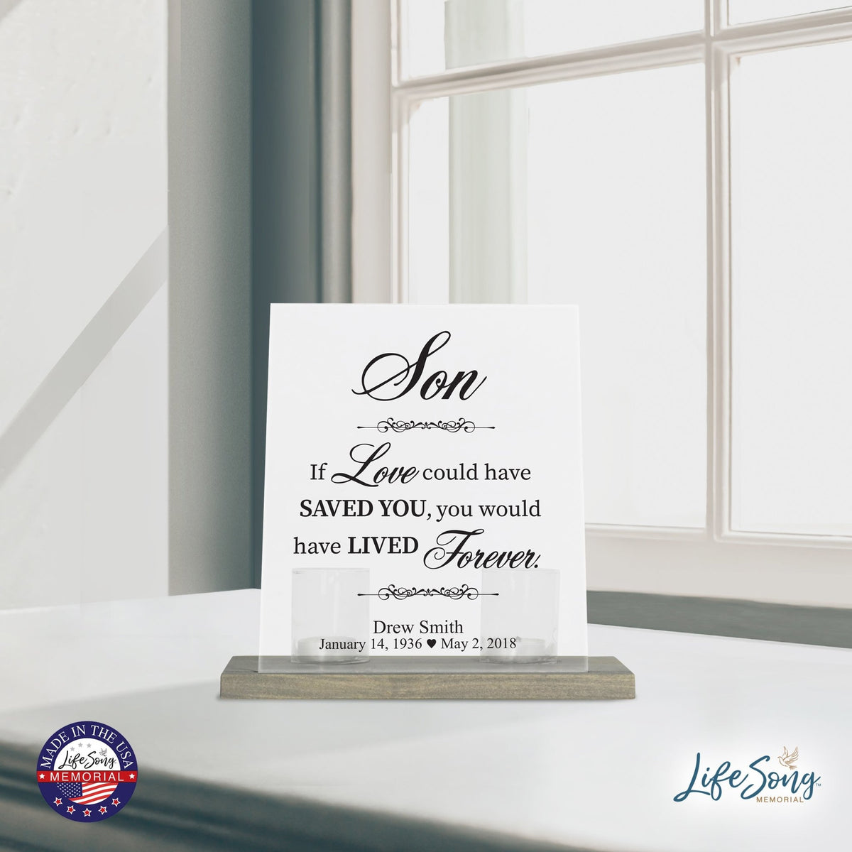 Custom Memorial 8x10 Frosted Acrylic Wall Sign with Grey Wooden Base - If Love Could - LifeSong Milestones