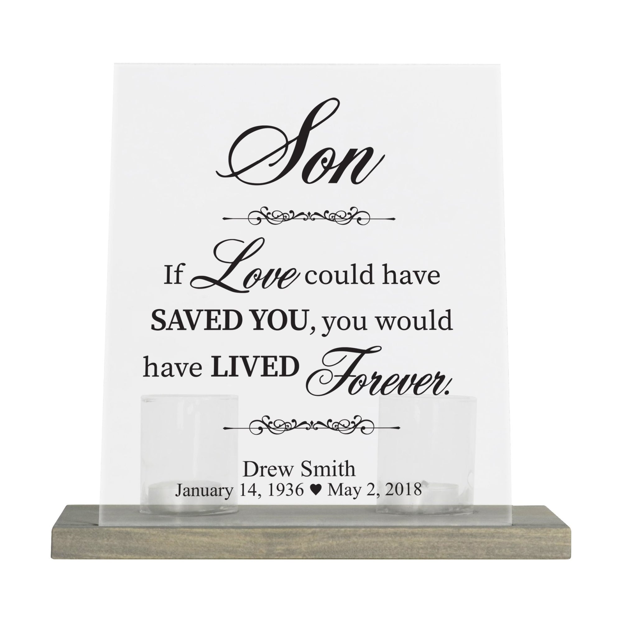 Custom Memorial 8x10 Frosted Acrylic Wall Sign with Grey Wooden Base - If Love Could - LifeSong Milestones