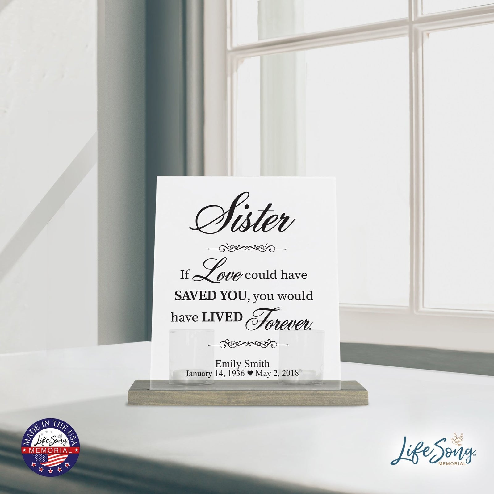Custom Memorial 8x10 Frosted Acrylic Wall Sign with Grey Wooden Base - If Love Could - LifeSong Milestones
