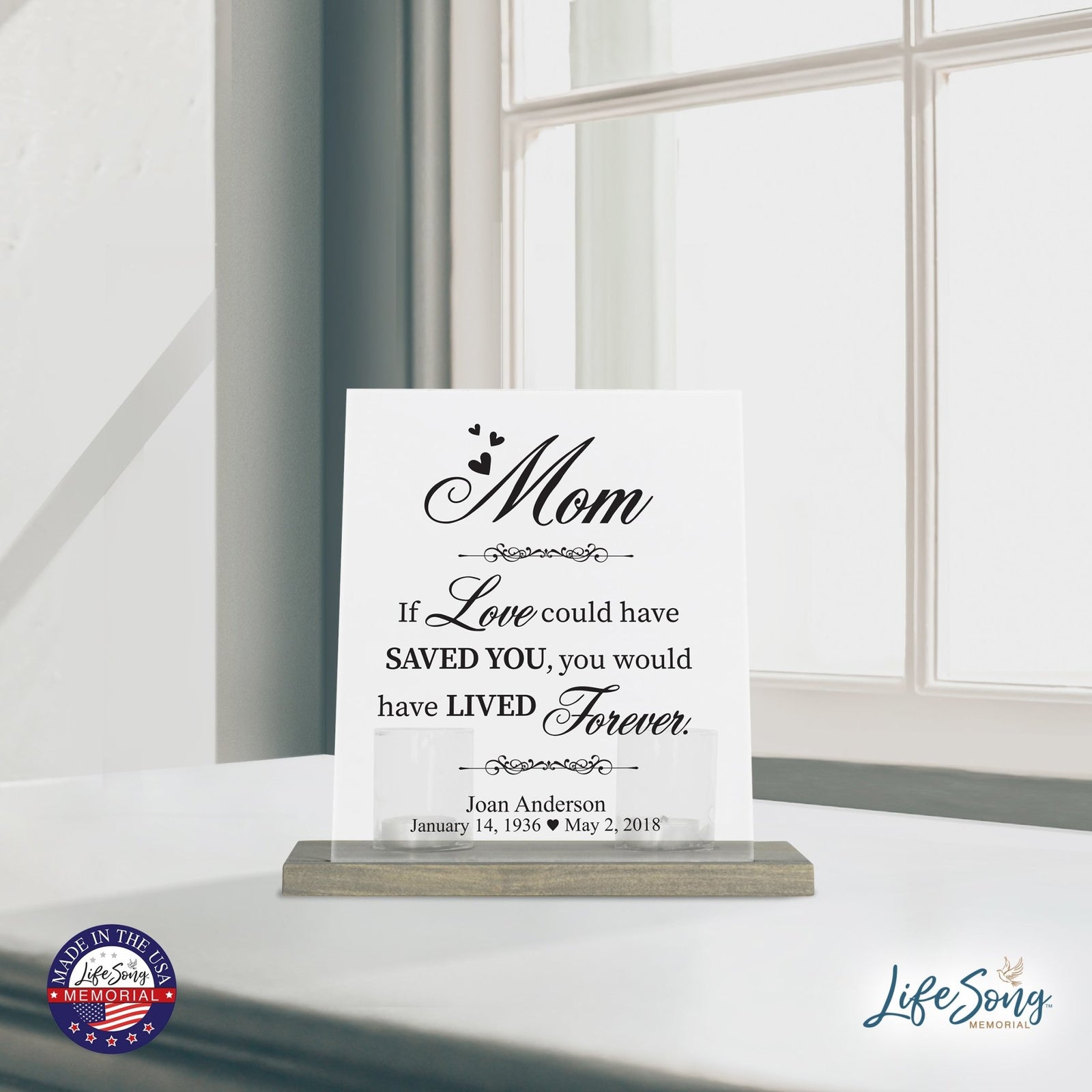 Custom Memorial 8x10 Frosted Acrylic Wall Sign with Grey Wooden Base - If Love Could - LifeSong Milestones