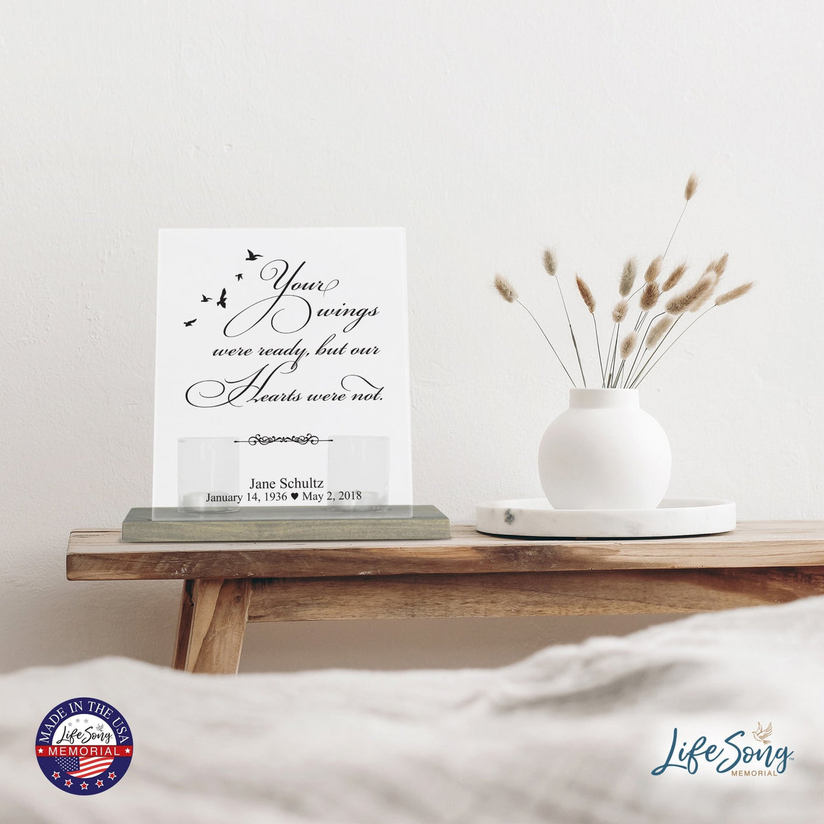 Custom Memorial 8x10 Frosted Acrylic Wall Sign with Grey Wooden Base - It Broke Our Hearts - LifeSong Milestones