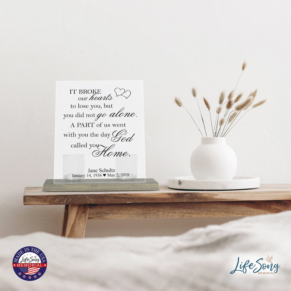 Custom Memorial 8x10 Frosted Acrylic Wall Sign with Grey Wooden Base - It Broke Our Hearts - LifeSong Milestones