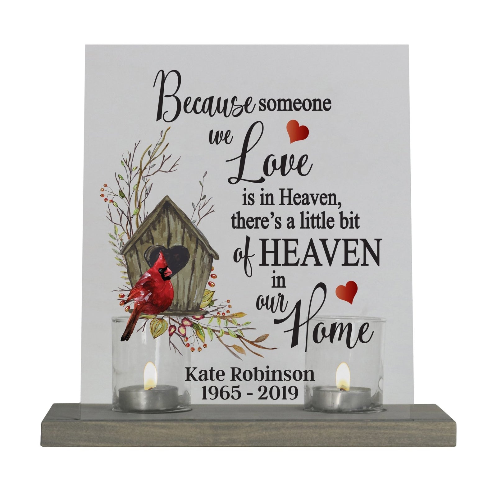 Custom Memorial Acrylic Sign with Base and Votive Candle Holder Because Someone - LifeSong Milestones