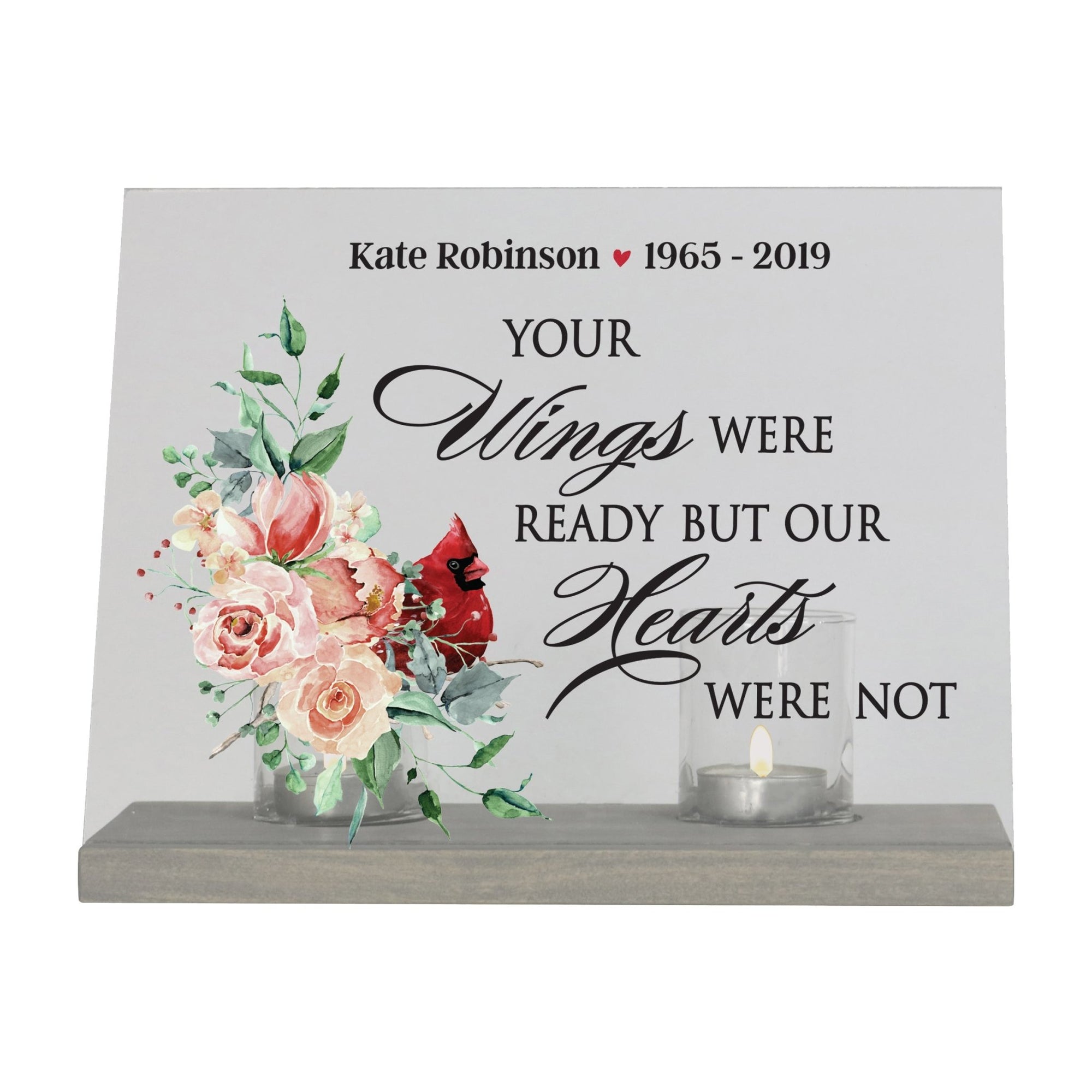 Custom Memorial Acrylic Sign with Base and Votive Candle Holder Your Wings Were Ready - LifeSong Milestones