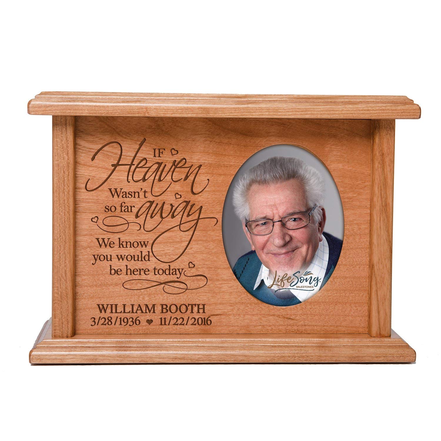 Custom Memorial Cremation Urn Box for Human Ashes holds 2x3 photo and holds 65 cu in If Heaven - LifeSong Milestones