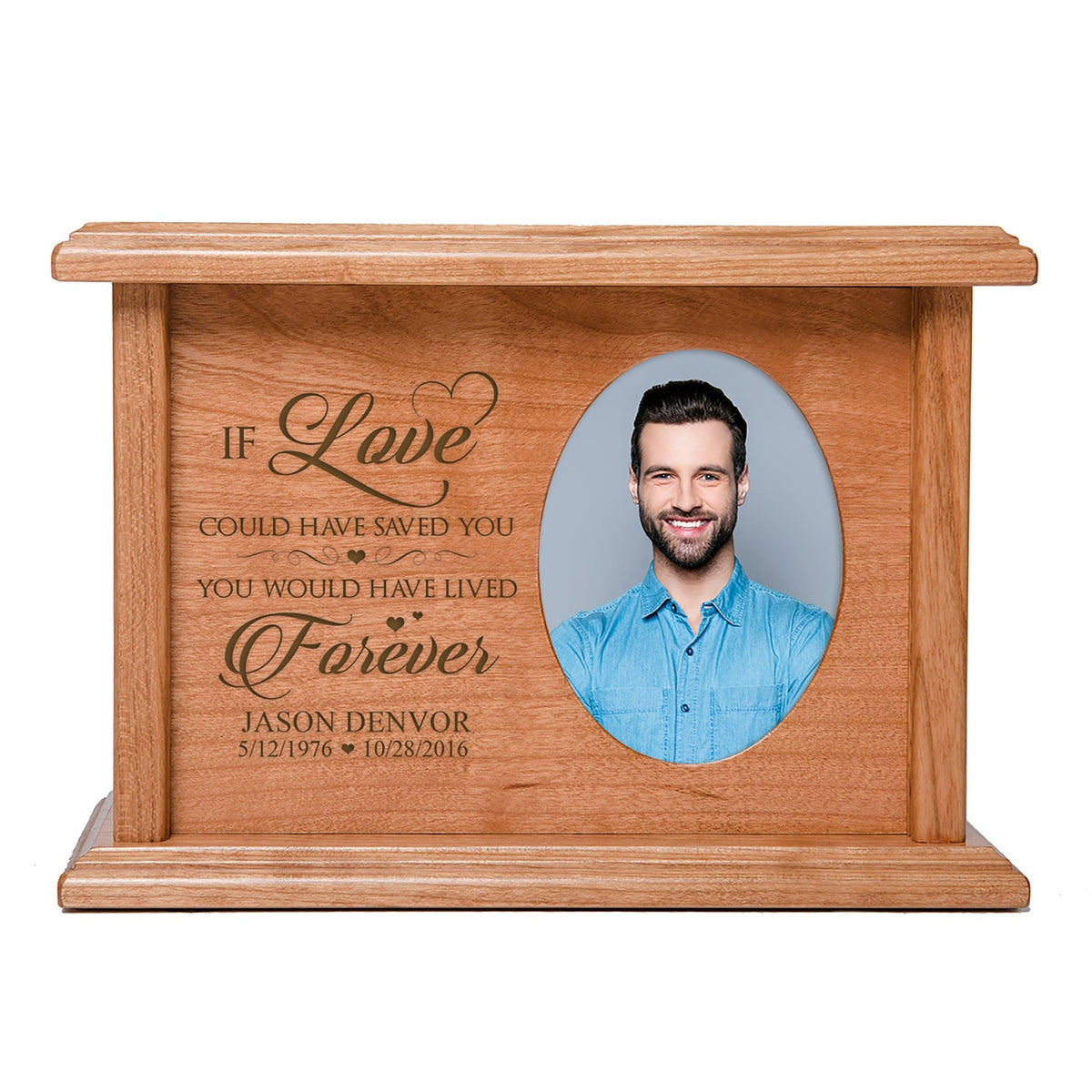 Custom Memorial Cremation Urn Box for Human Ashes holds 2x3 photo and holds 65 cu in If Love Could - LifeSong Milestones
