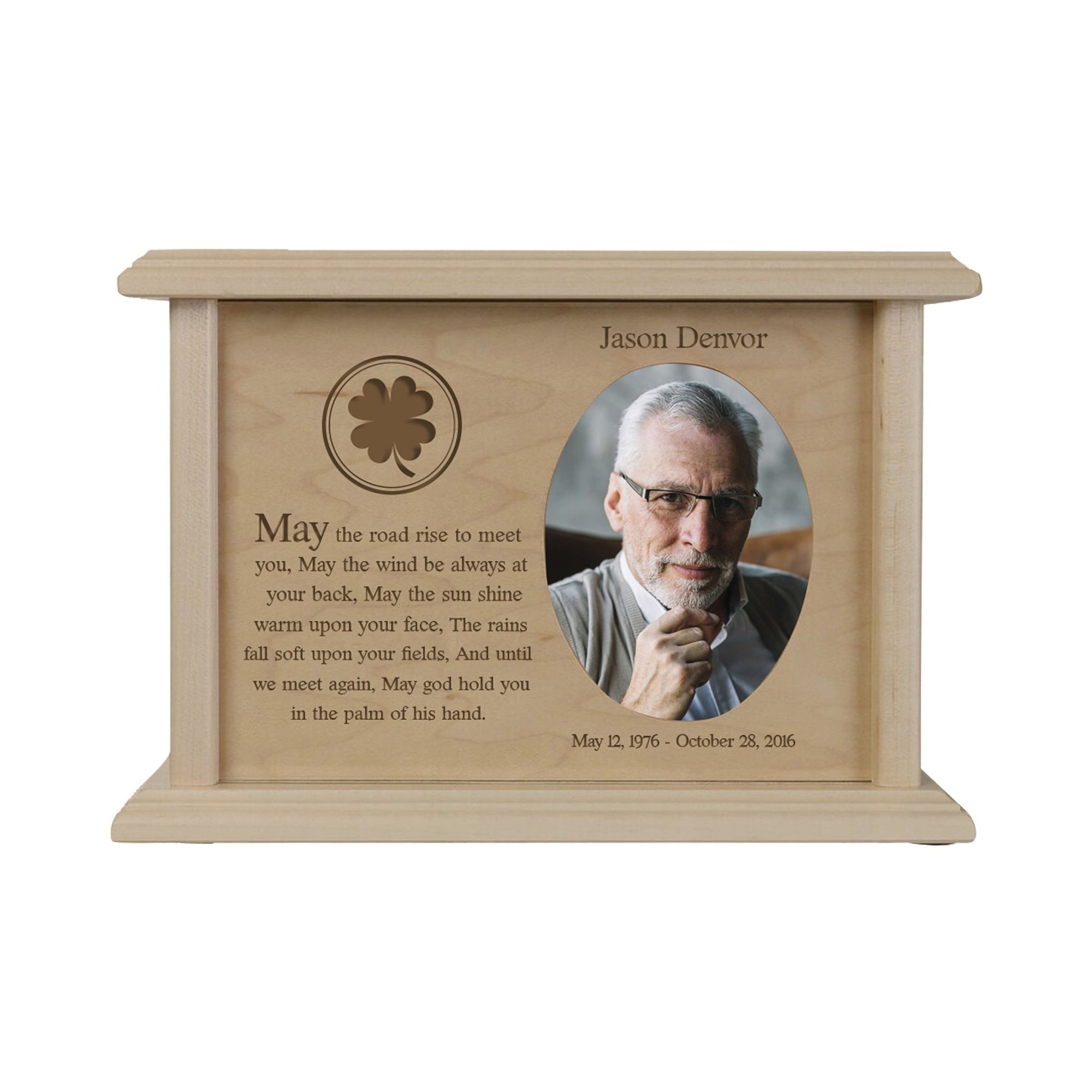 Custom Memorial Cremation Urn Box for Human Ashes holds 2x3 photo and holds 65 cu in May The Road Rise To Meet You - LifeSong Milestones
