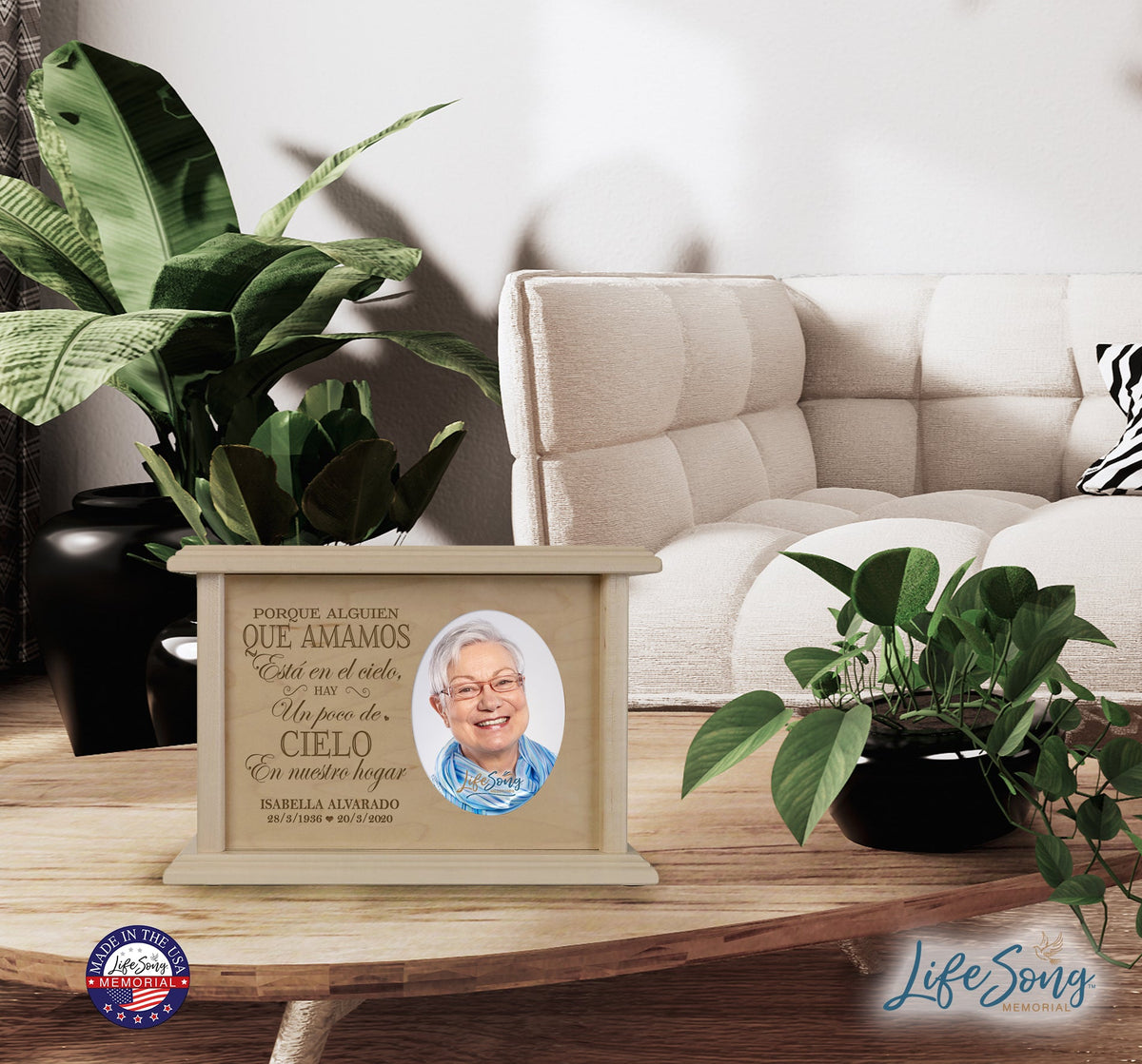 Custom Spanish Funeral Photo Cremation Urn Box for Adult Ashes