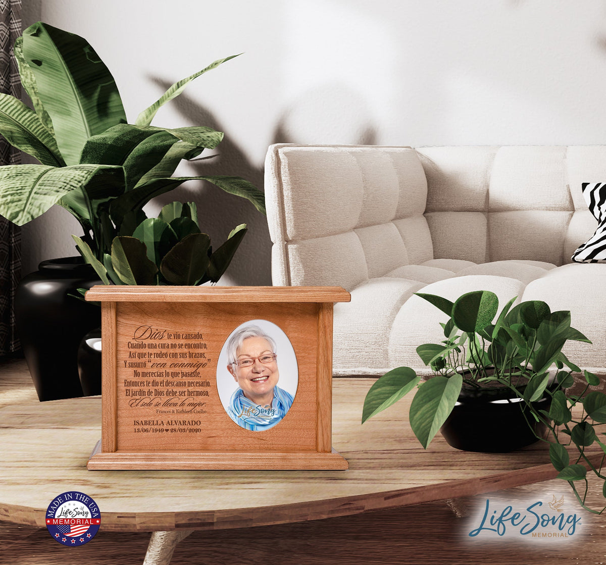 Custom Spanish Funeral Photo Cremation Urn Box for Adult Ashes