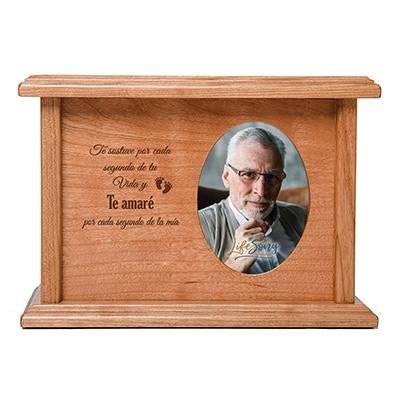 Custom Memorial Cremation Urn Box for Human Ashes holds 2x3 photo and holds 65 cu in Spanish I Carried You - LifeSong Milestones