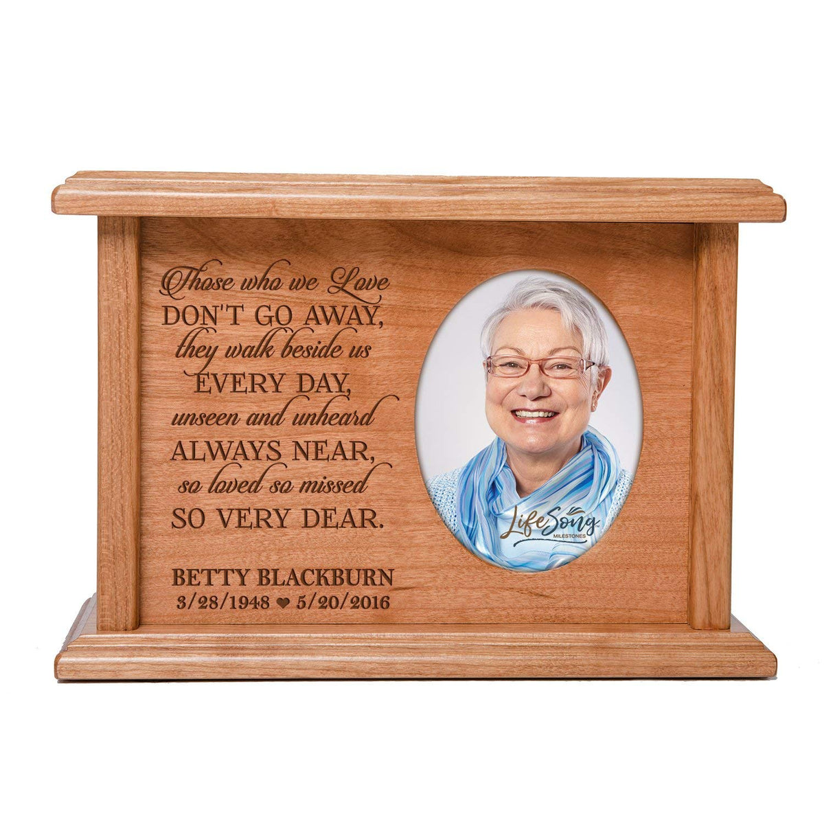 Custom Memorial Cremation Urn Box for Human Ashes holds 2x3 photo and holds 65 cu in Those Who We Love - LifeSong Milestones
