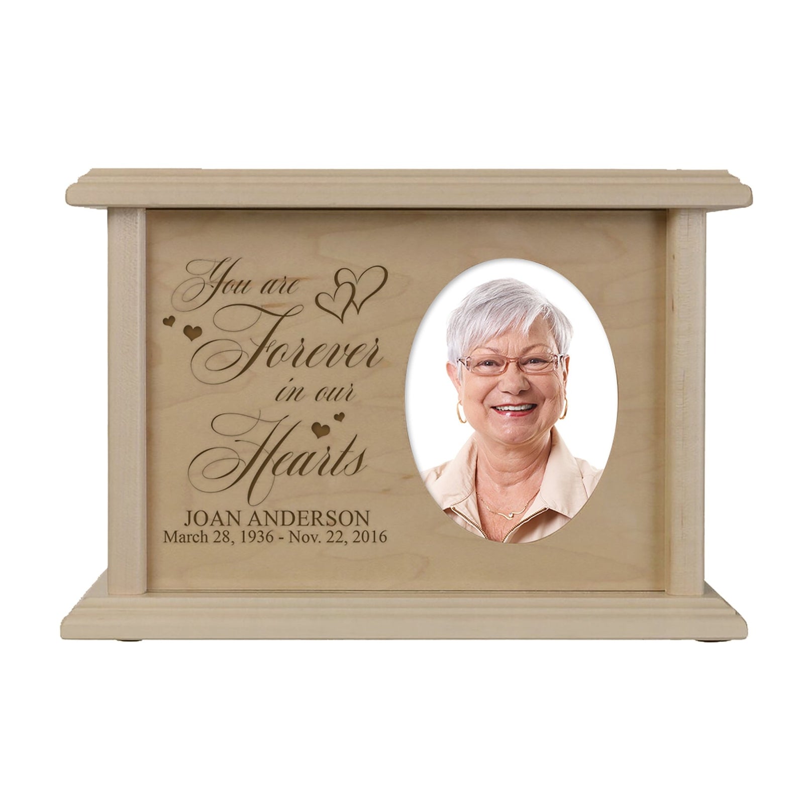 Custom Memorial Cremation Urn Box for Human Ashes holds 2x3 photo and holds 65 cu in You Are Forever - LifeSong Milestones