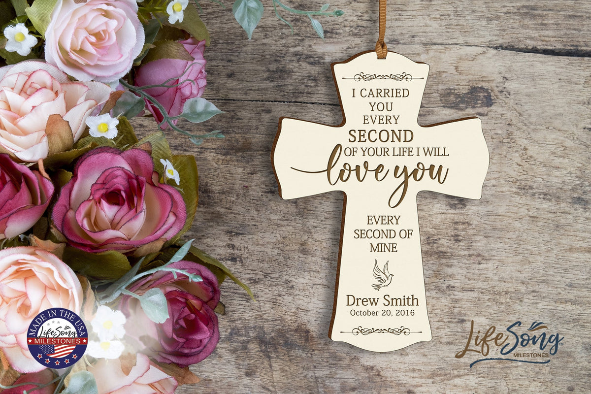 Custom Memorial Engraved Wooden Cross 4x6 I Carried You Dove - LifeSong Milestones