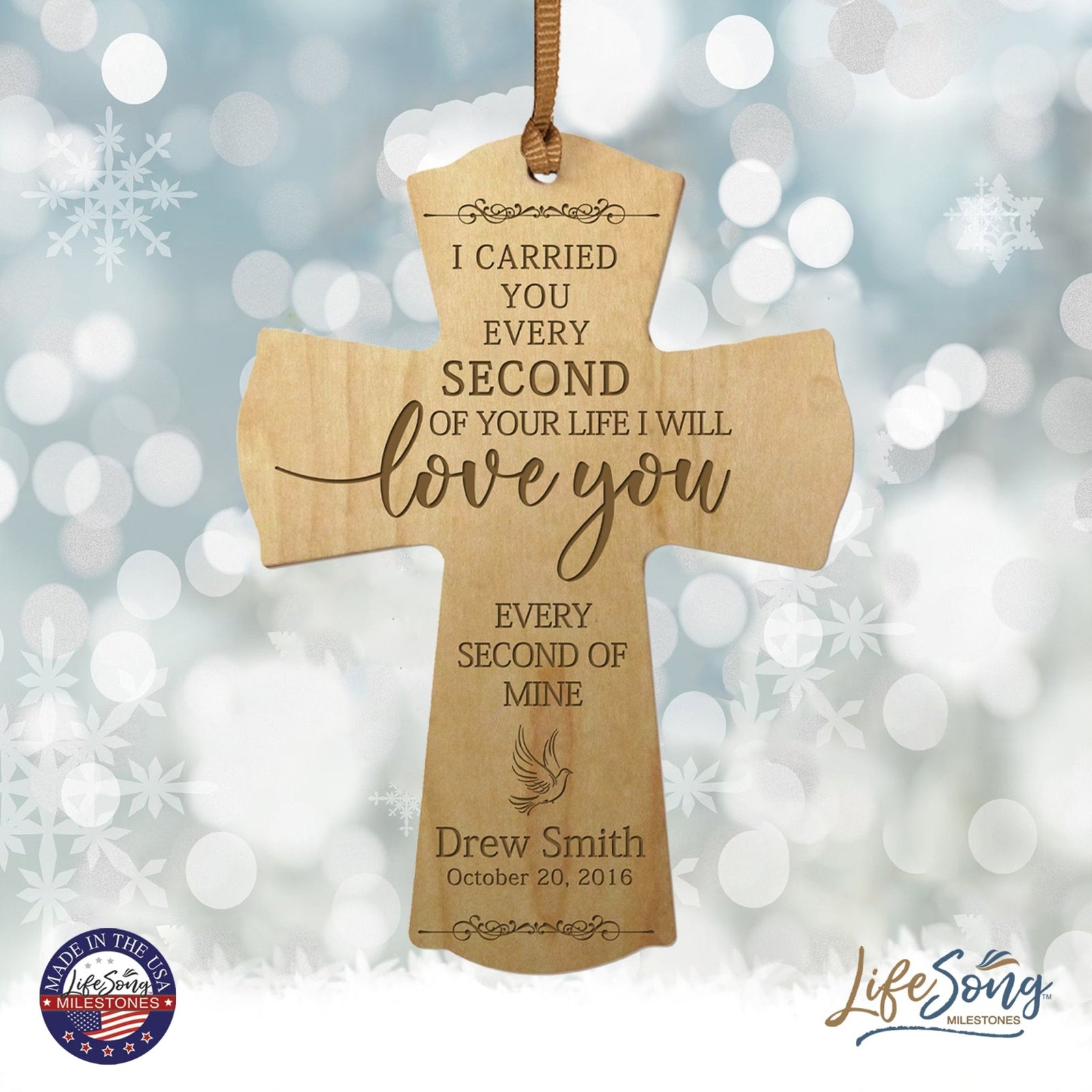 Custom Memorial Engraved Wooden Cross 4x6 I Carried You Dove - LifeSong Milestones