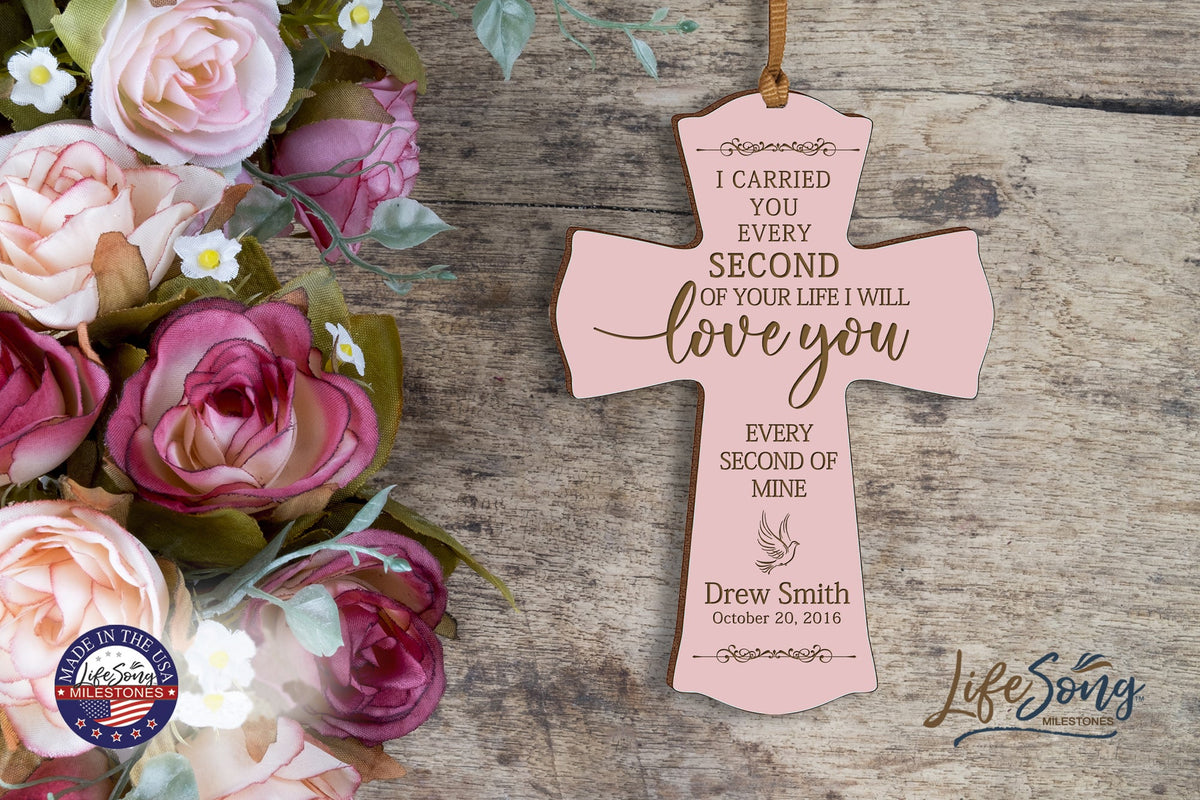 Custom Memorial Engraved Wooden Cross 4x6 I Carried You Dove - LifeSong Milestones