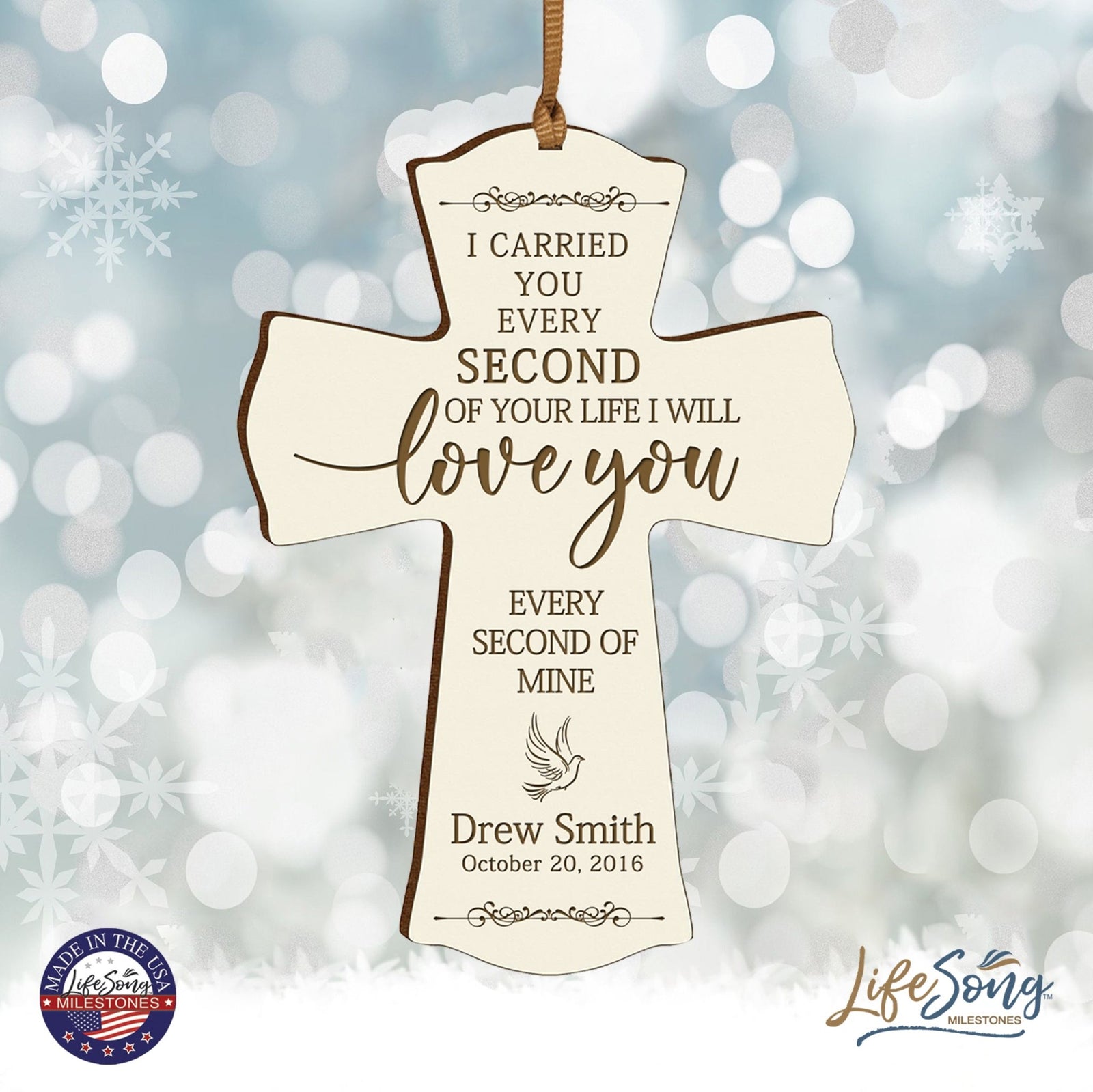 Custom Memorial Engraved Wooden Cross 4x6 I Carried You Dove - LifeSong Milestones