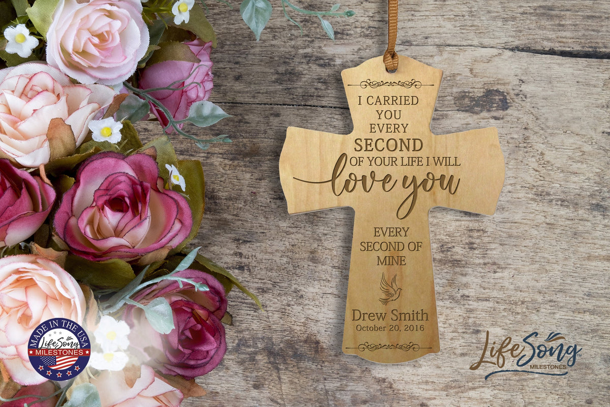 Custom Memorial Engraved Wooden Cross 4x6 I Carried You Dove - LifeSong Milestones