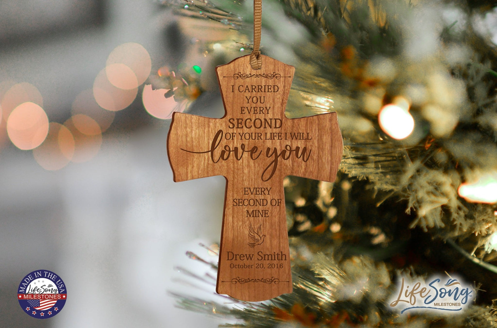 Custom Memorial Engraved Wooden Cross 4x6 I Carried You Dove - LifeSong Milestones
