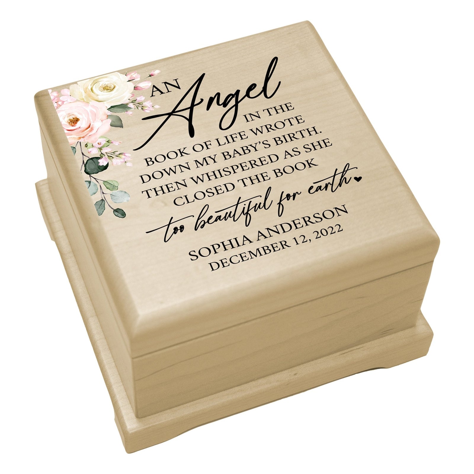 Custom Memorial Keepsake Urn Box for Human Ashes - An Angel In The Book of Life - LifeSong Milestones