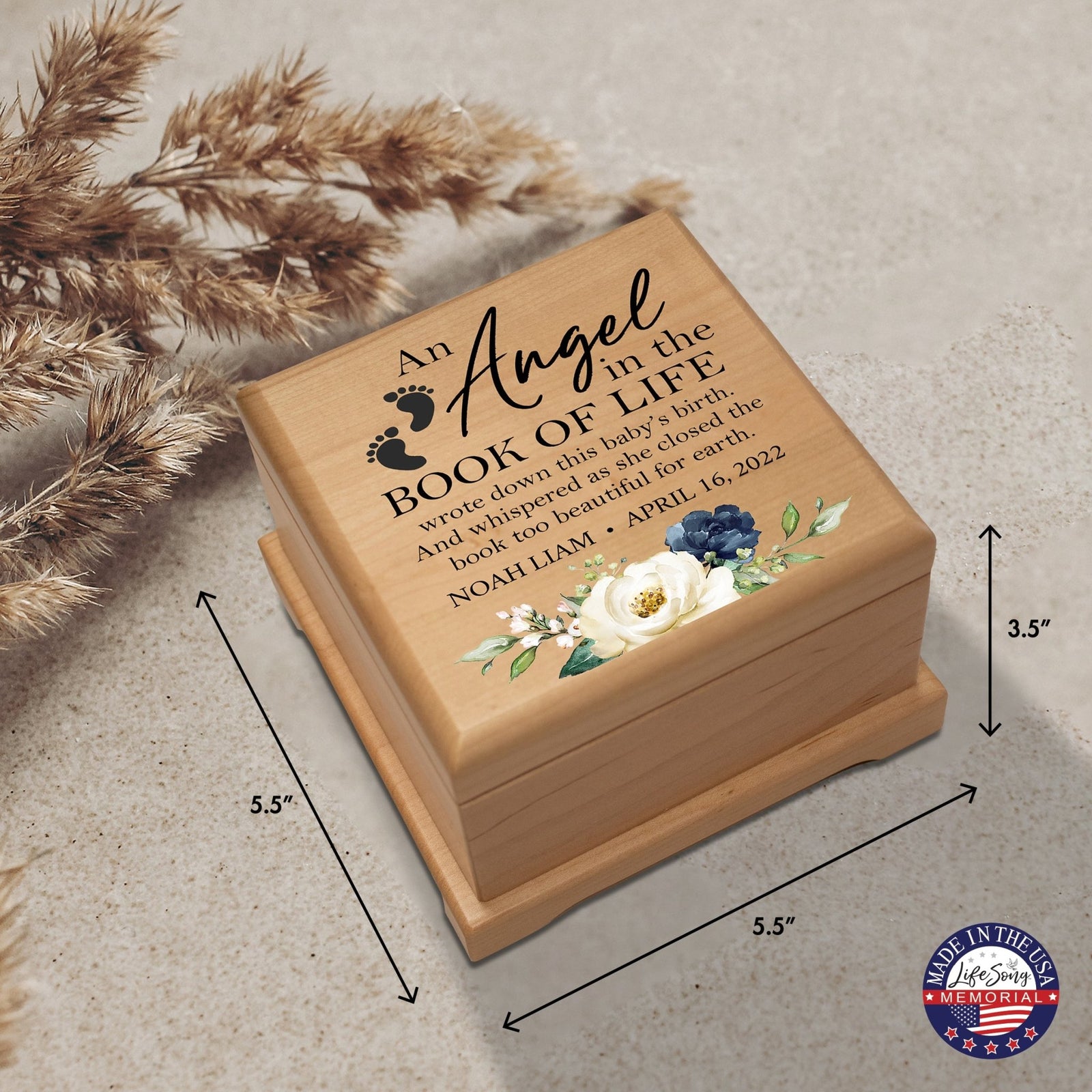 Custom Memorial Keepsake Urn Box for Human Ashes - An Angel In The Book of Life - LifeSong Milestones