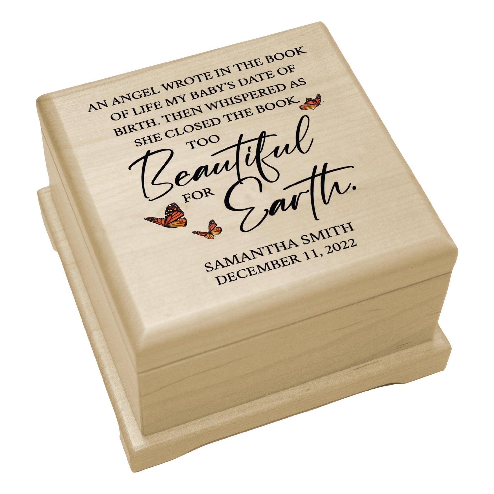 Custom Memorial Keepsake Urn Box for Human Ashes - An Angel In The Book of Life - LifeSong Milestones